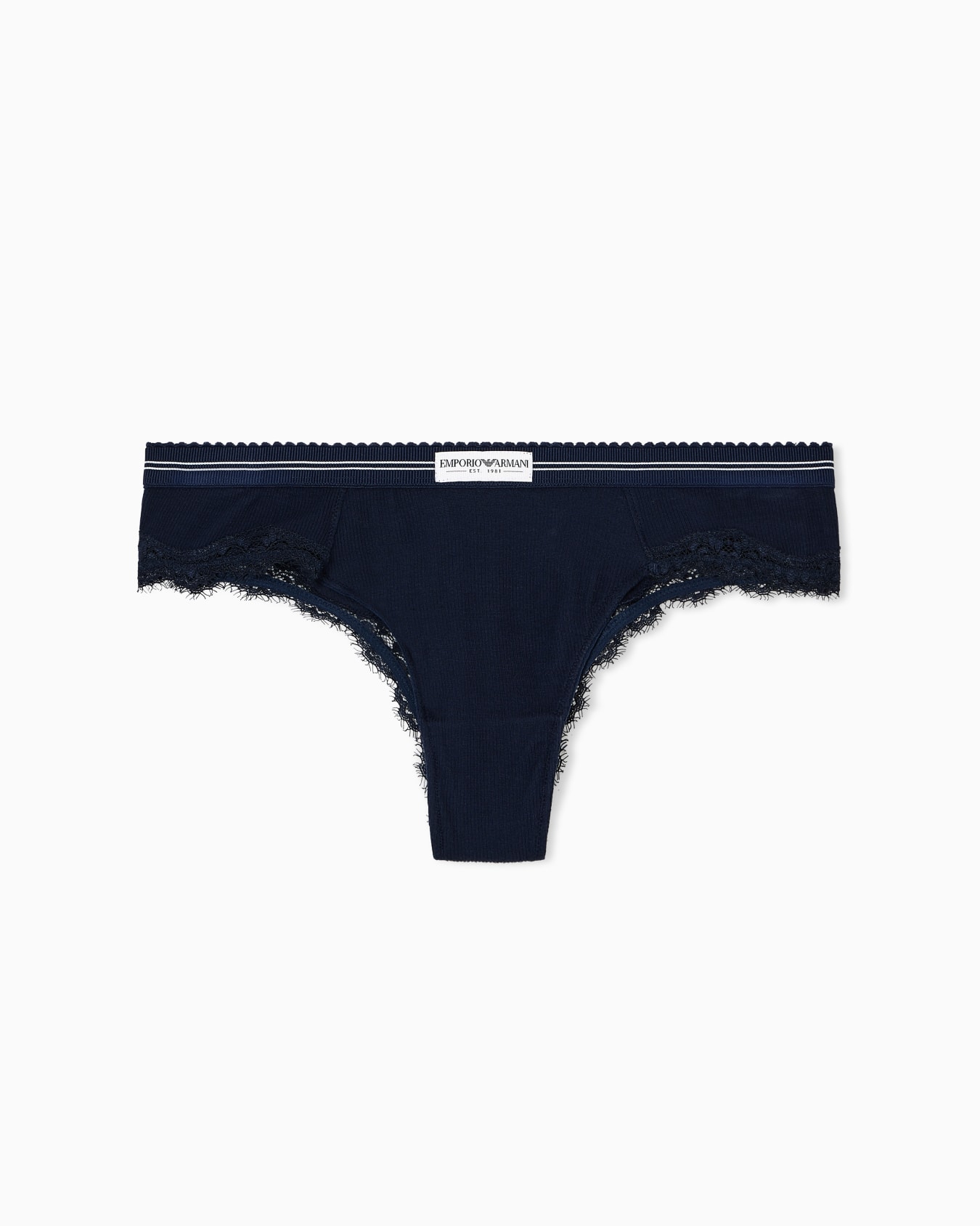 Brazilian briefs in ribbed fabric with lace detail Slide 0