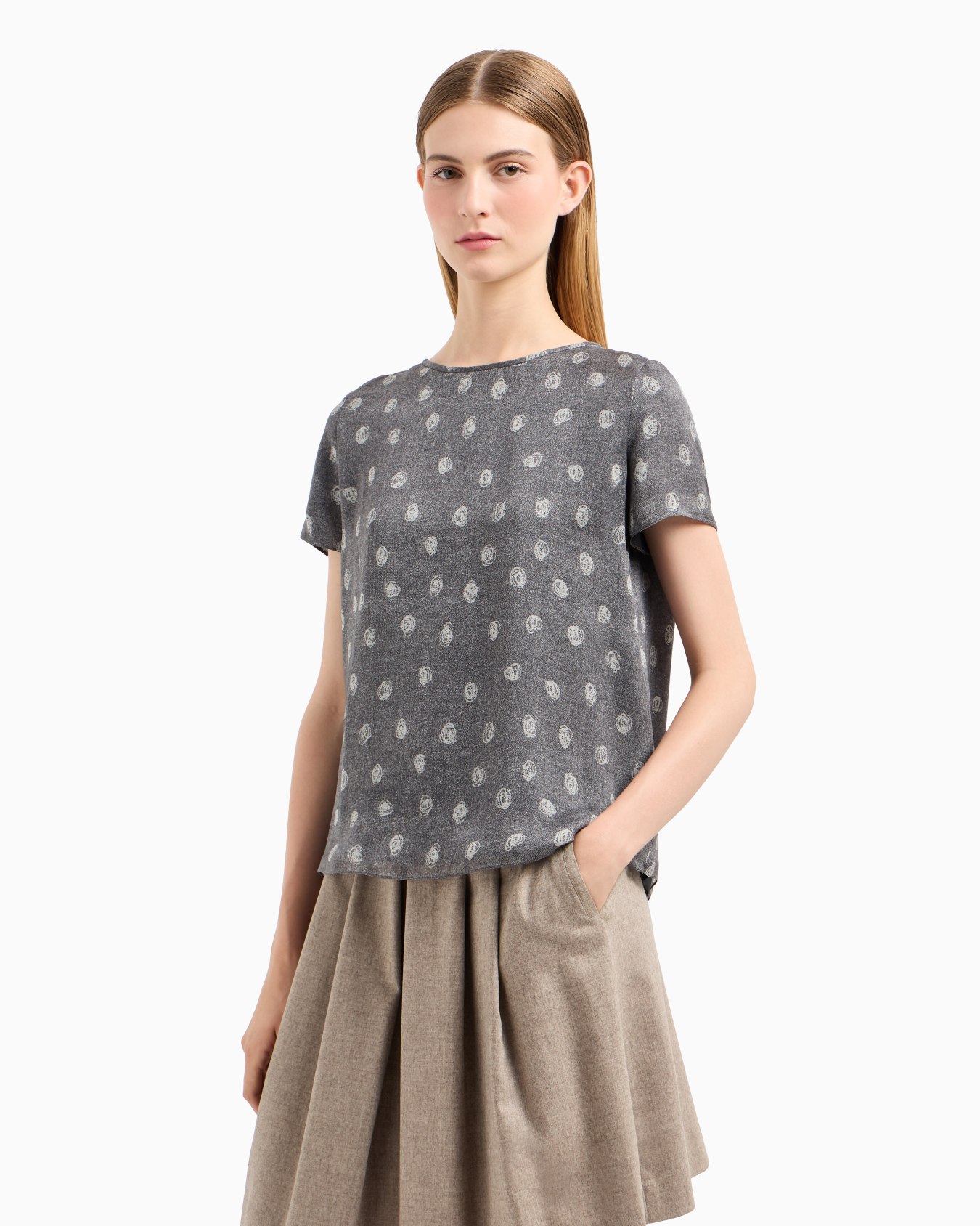 Blouse à manches courtes en mousseline de soie avec imprimé all over à pois abstraits Icon Diapositive 1