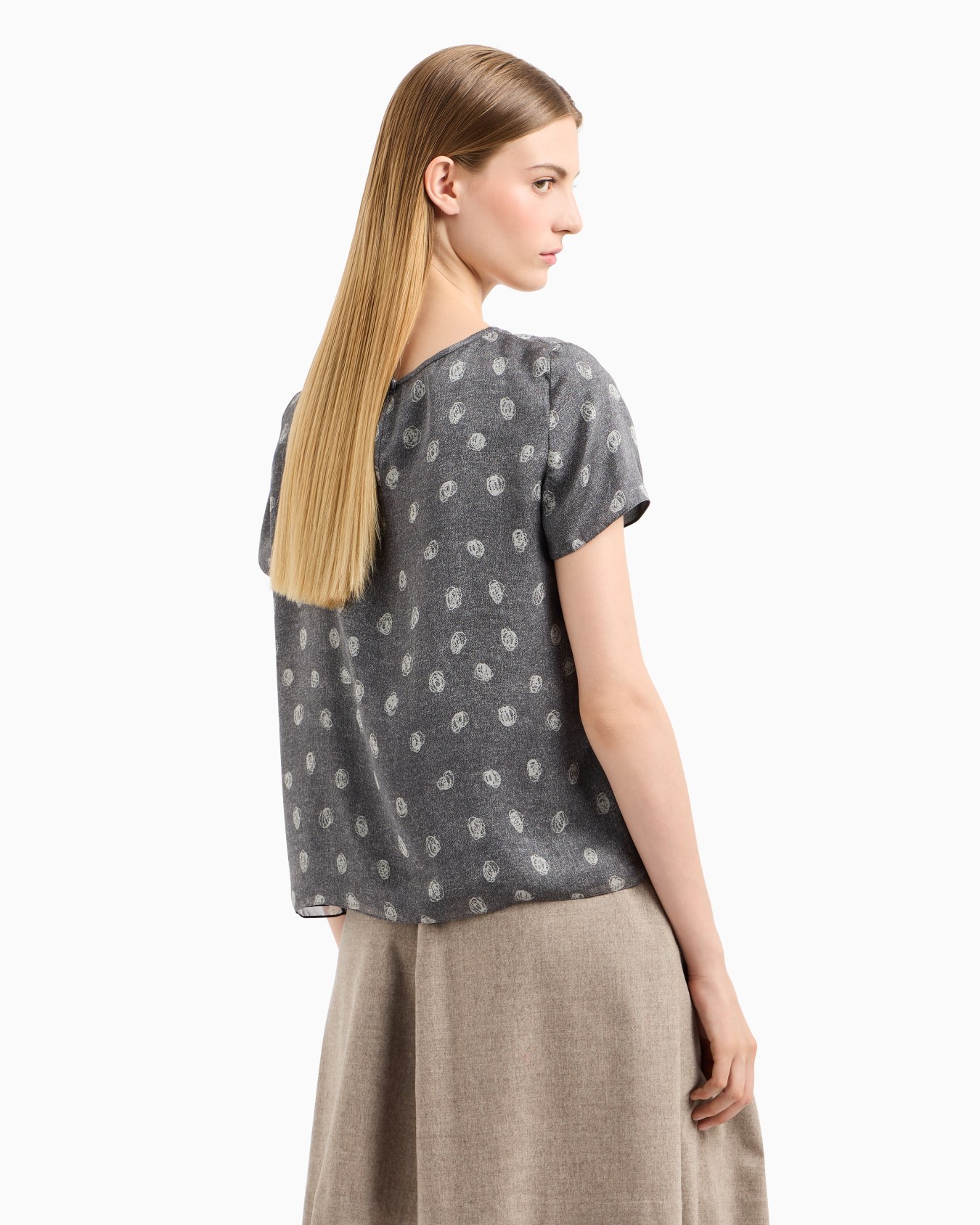 Blouse à manches courtes en mousseline de soie avec imprimé all over à pois abstraits Icon Diapositive 2
