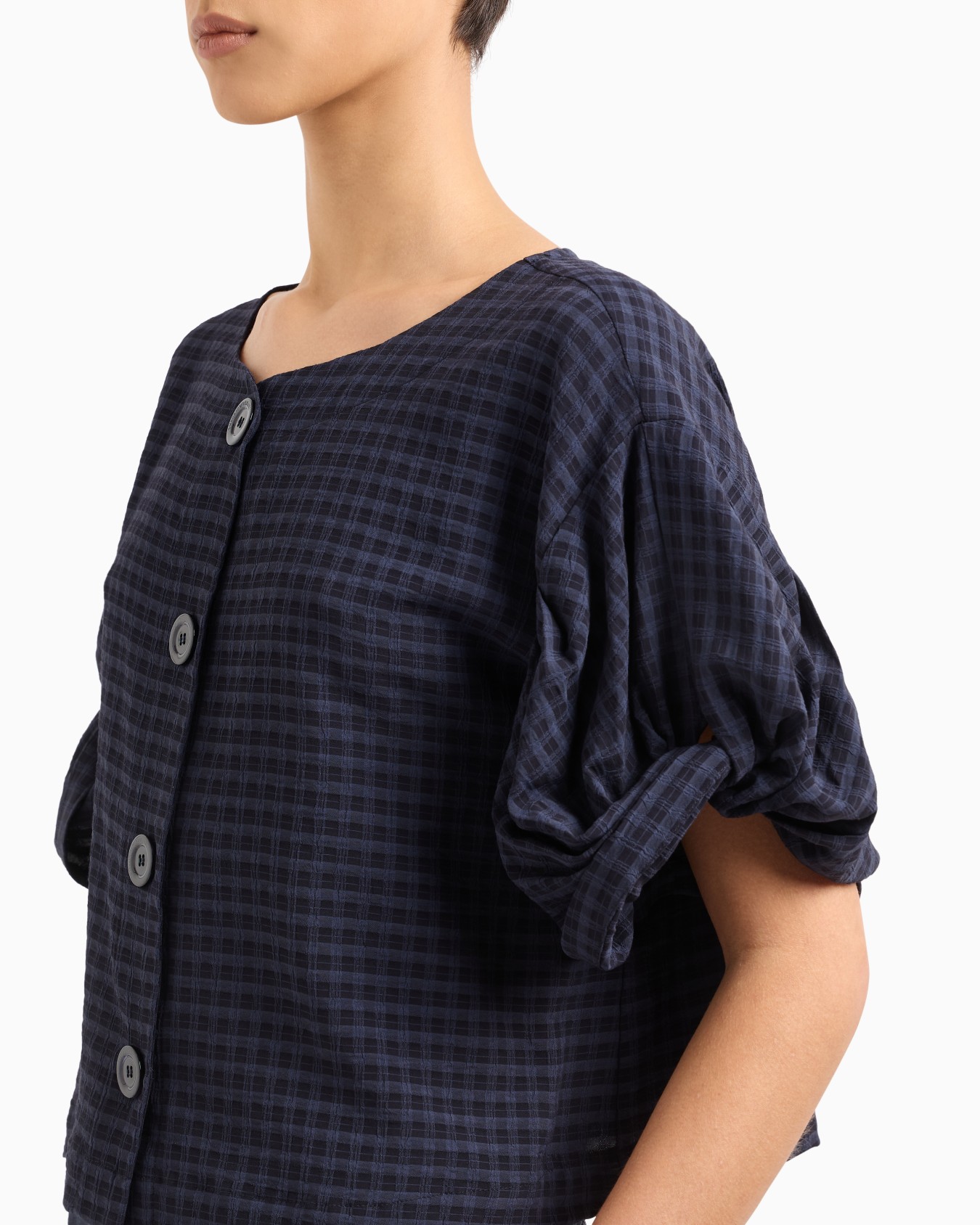 Giacca camicia con maniche torchon motivo check Slide 4