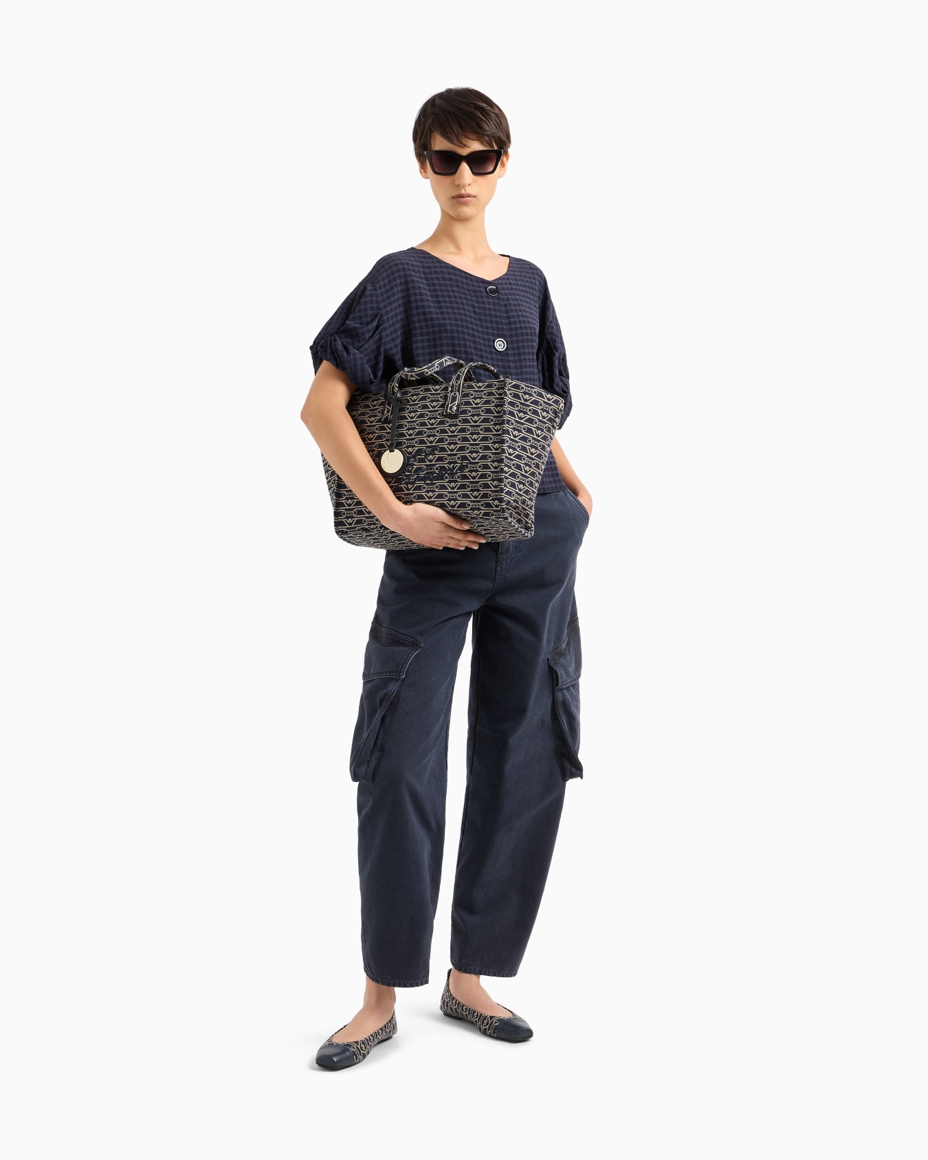 Giacca camicia con maniche torchon motivo check Slide 1