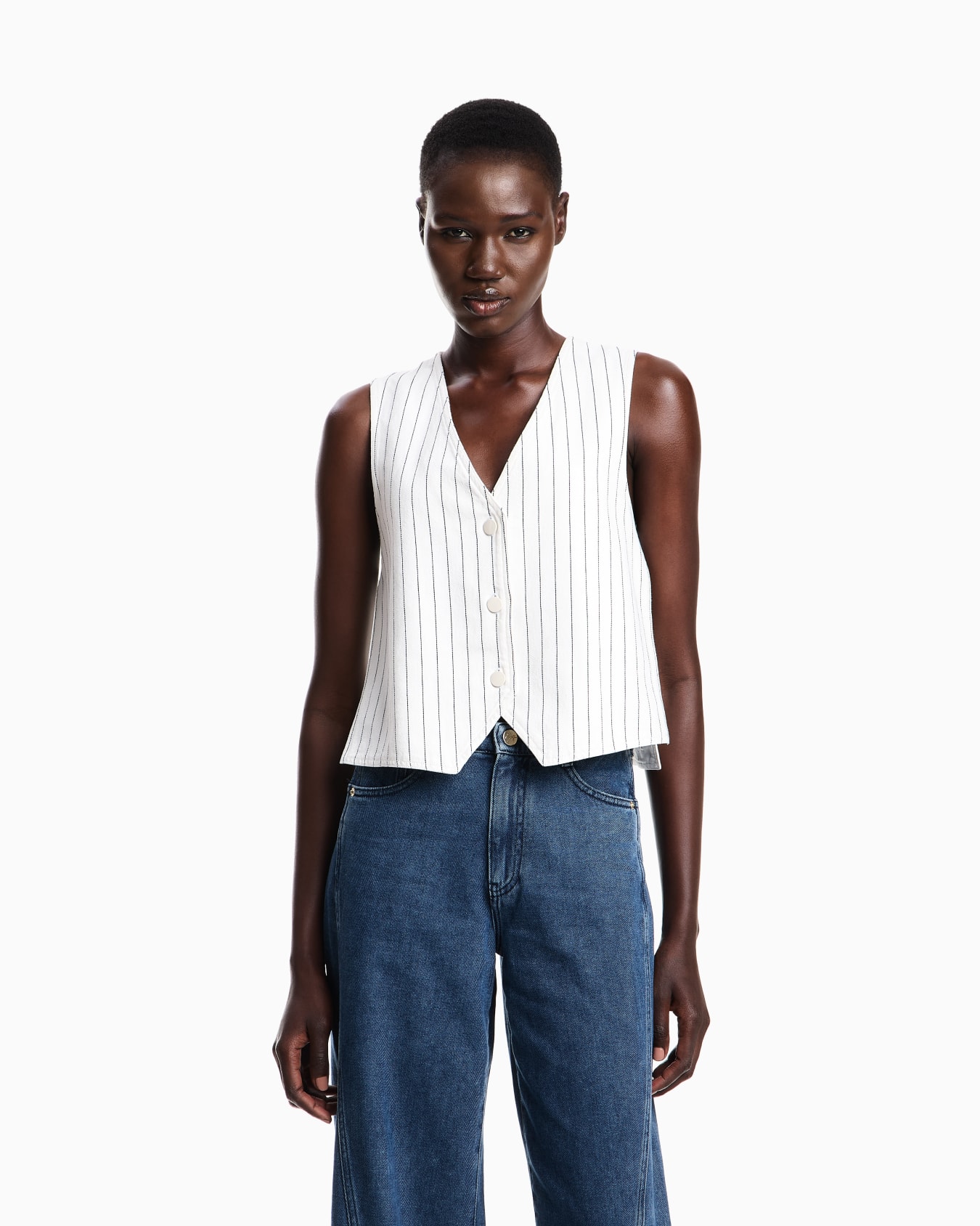 Single-breasted waistcoat in garment-dyed striped bull Slide 3
