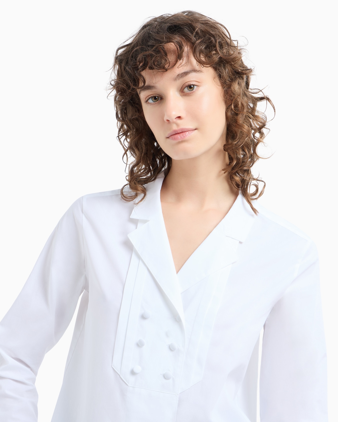 Double-breasted poplin shirt with lapels Slide 3