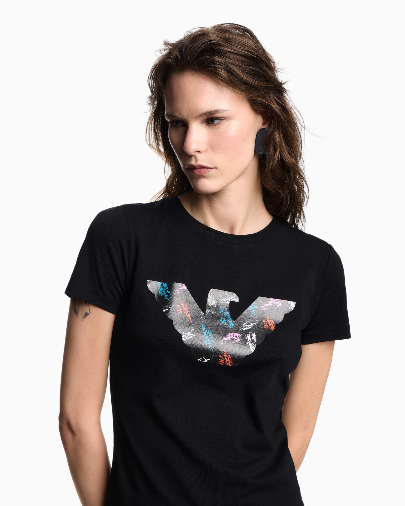 T-shirt slim fit in jersey stretch con maxi aquila pattern ASV Slide 4
