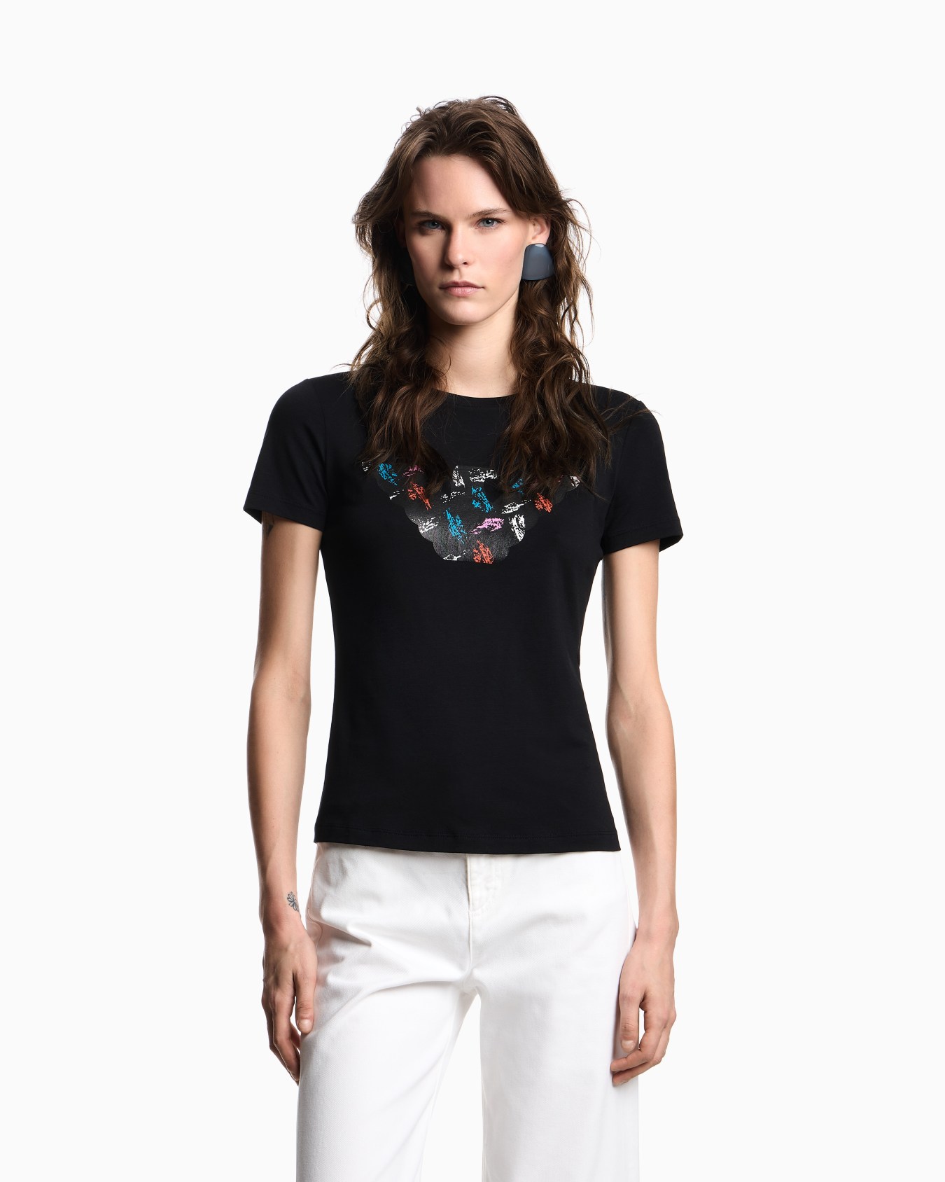 T-shirt slim fit in jersey stretch con maxi aquila pattern ASV Slide 3