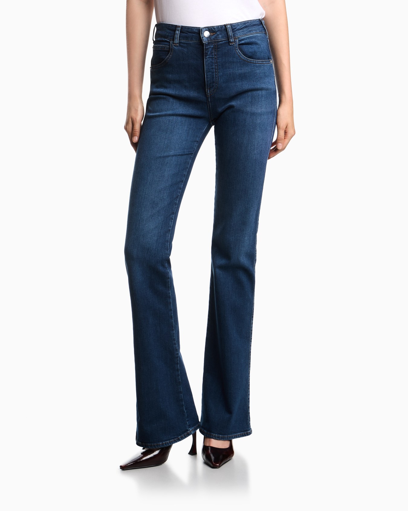 Jean J47 taille mi-haute avec jambe évasée en denim stretch aspect usé Diapositive 3