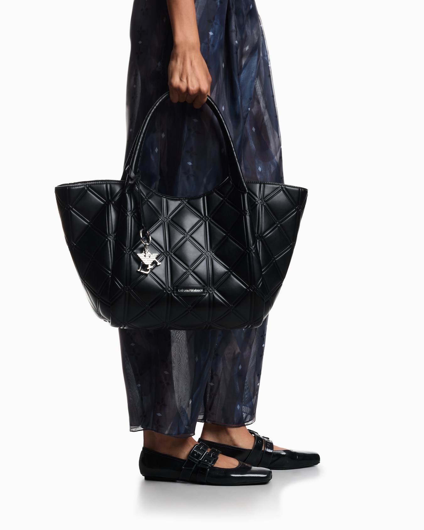 Nappa leather-effect shopper bag with embossed motif Slide 5