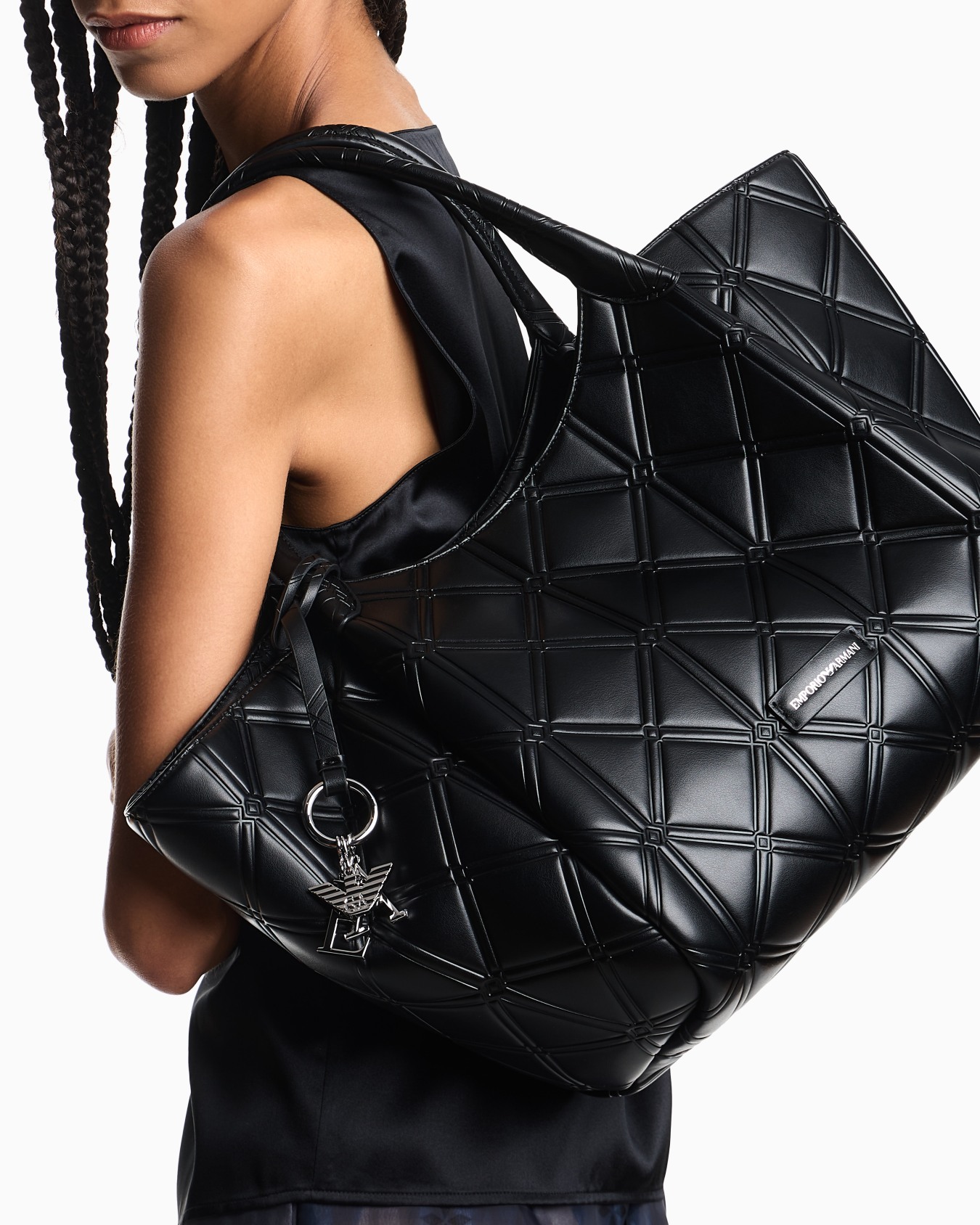 Nappa leather-effect shopper bag with embossed motif Slide 6