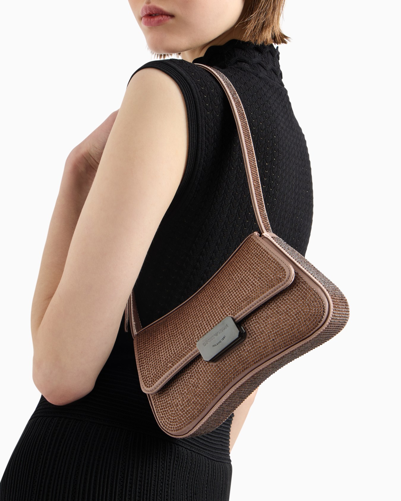 Satin shoulder bag with rhinestones Slide 6