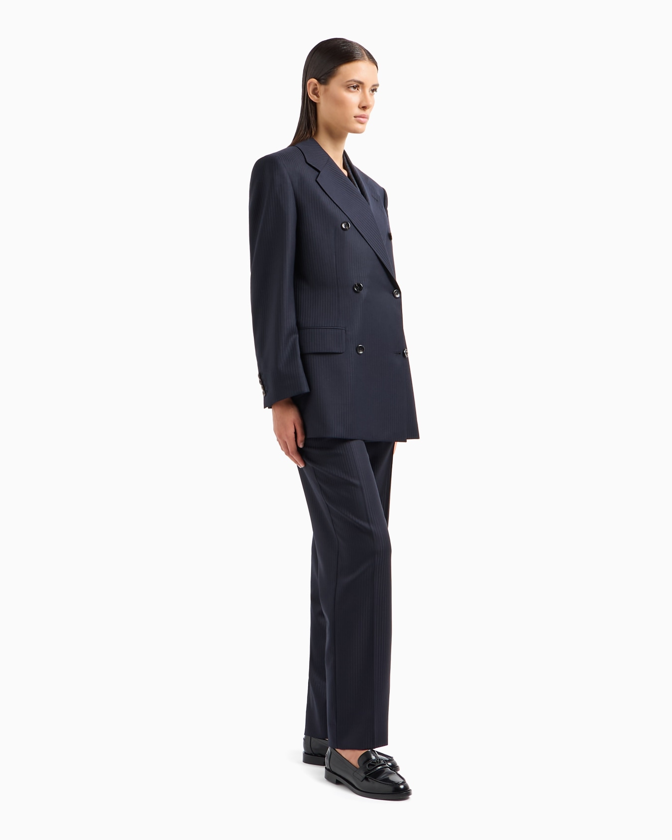Pantalon à pli en satin de laine à rayures alternées Diapositive 3