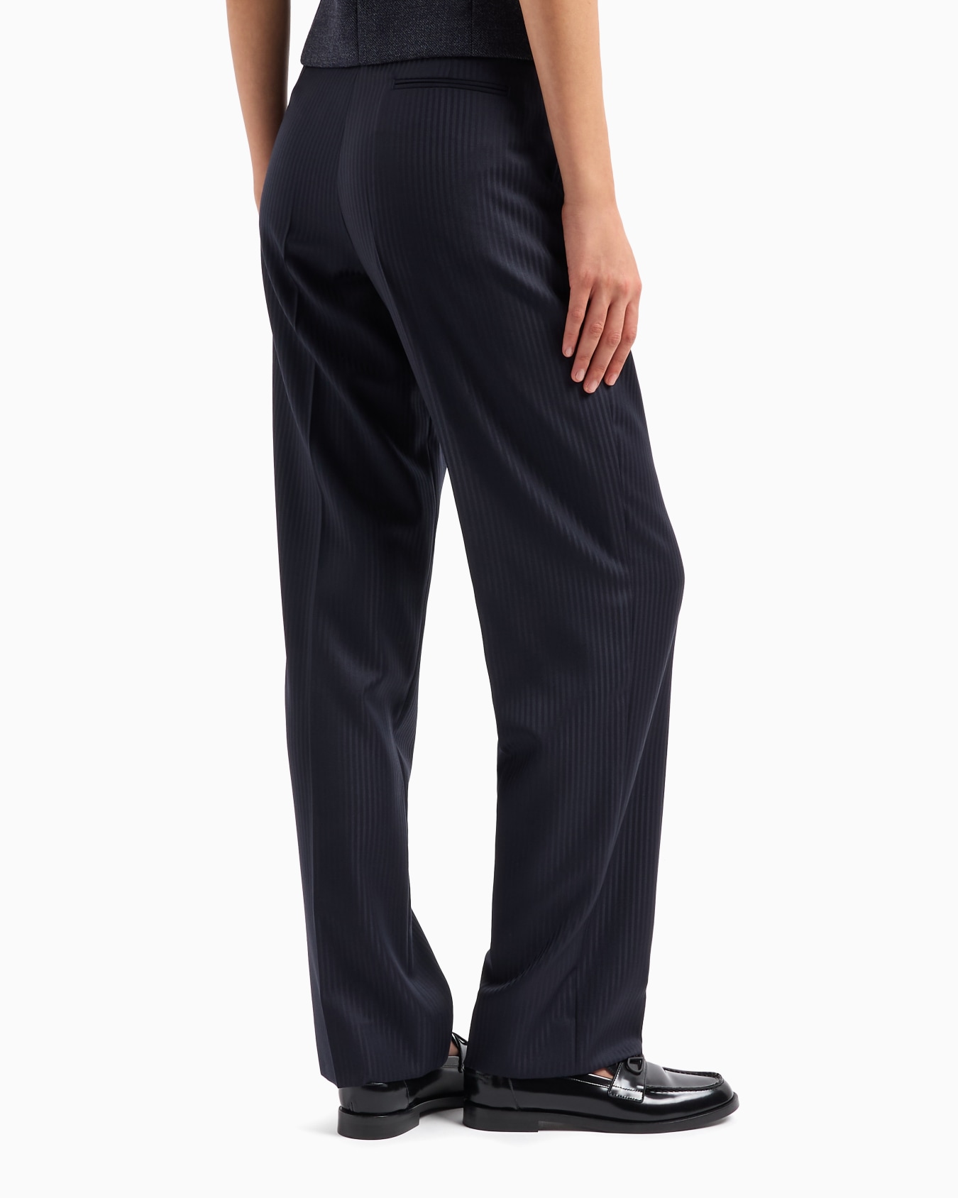 Pantalon à pli en satin de laine à rayures alternées Diapositive 2