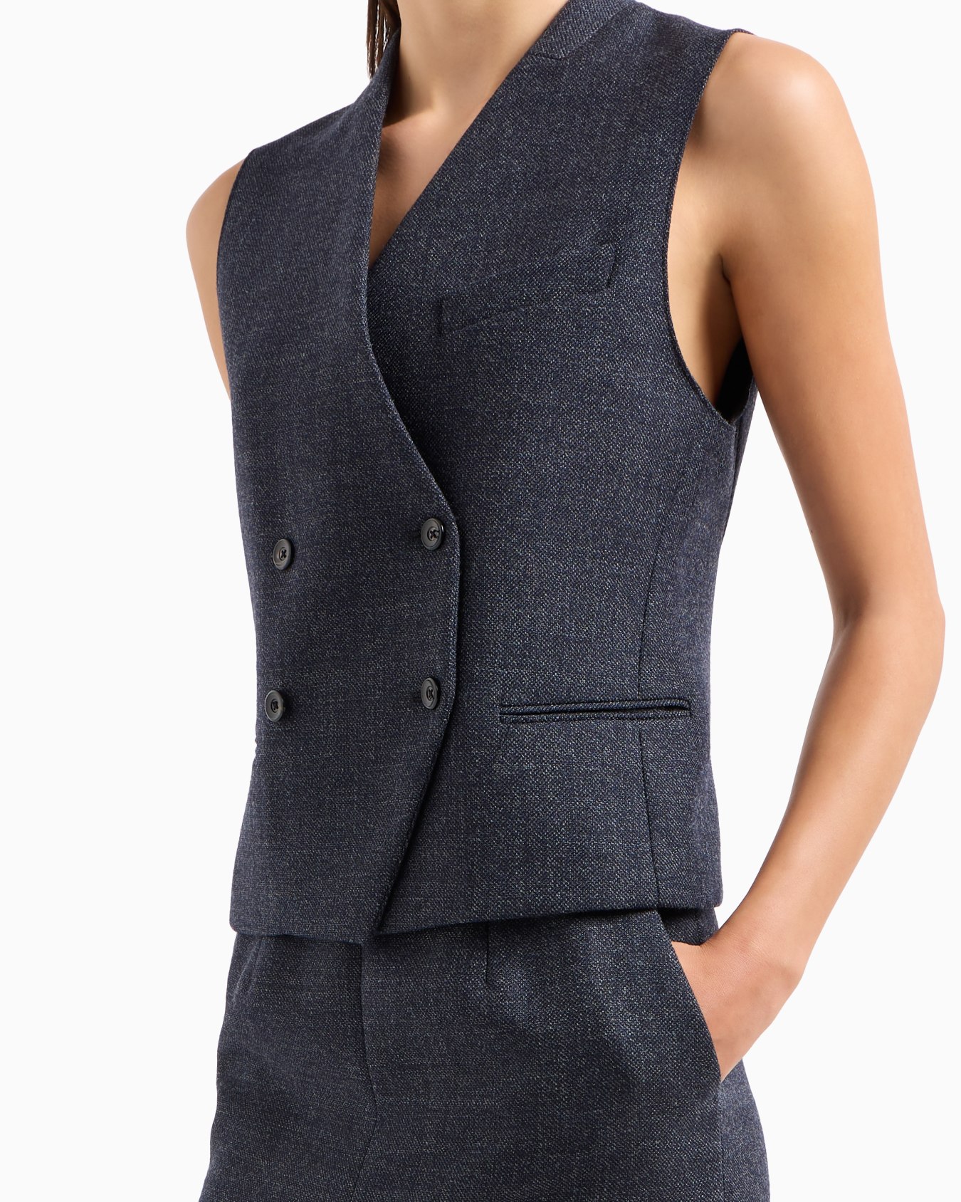 Double-breasted waistcoat in compact mouliné-wool grisaille Slide 4