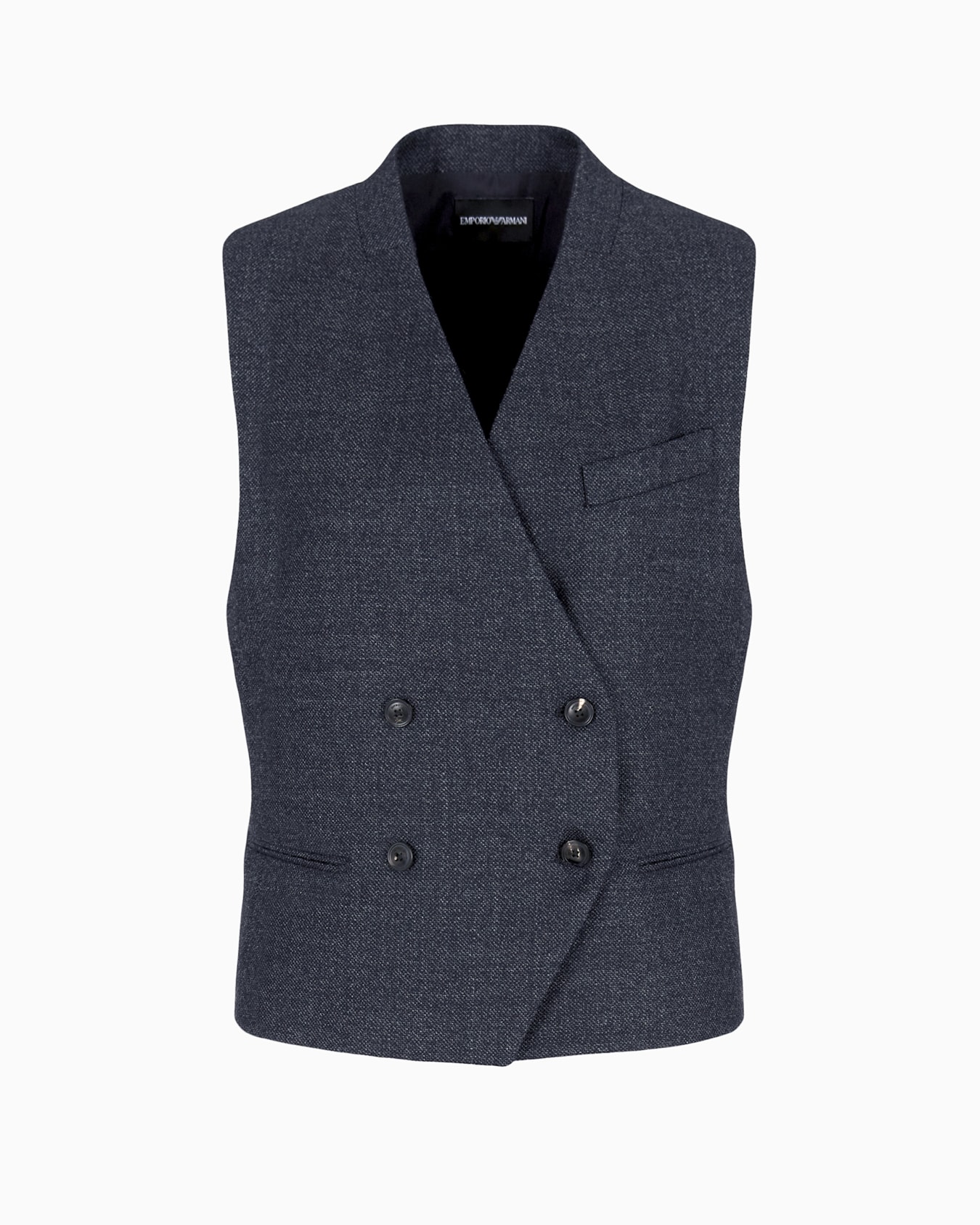 Double-breasted waistcoat in compact mouliné-wool grisaille Slide 0