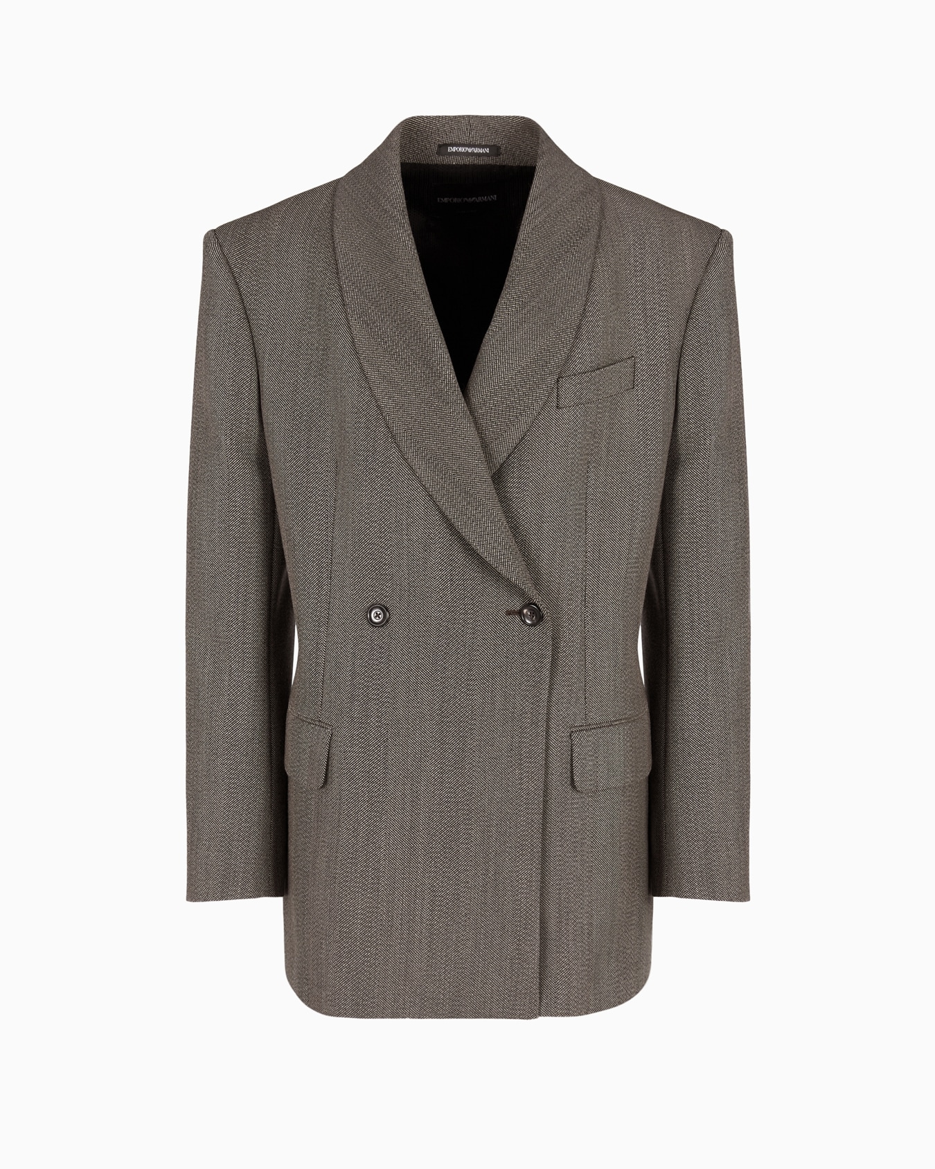 Mouliné wool-blend chevron motif double-breasted blazer with shawl collar Slide 0