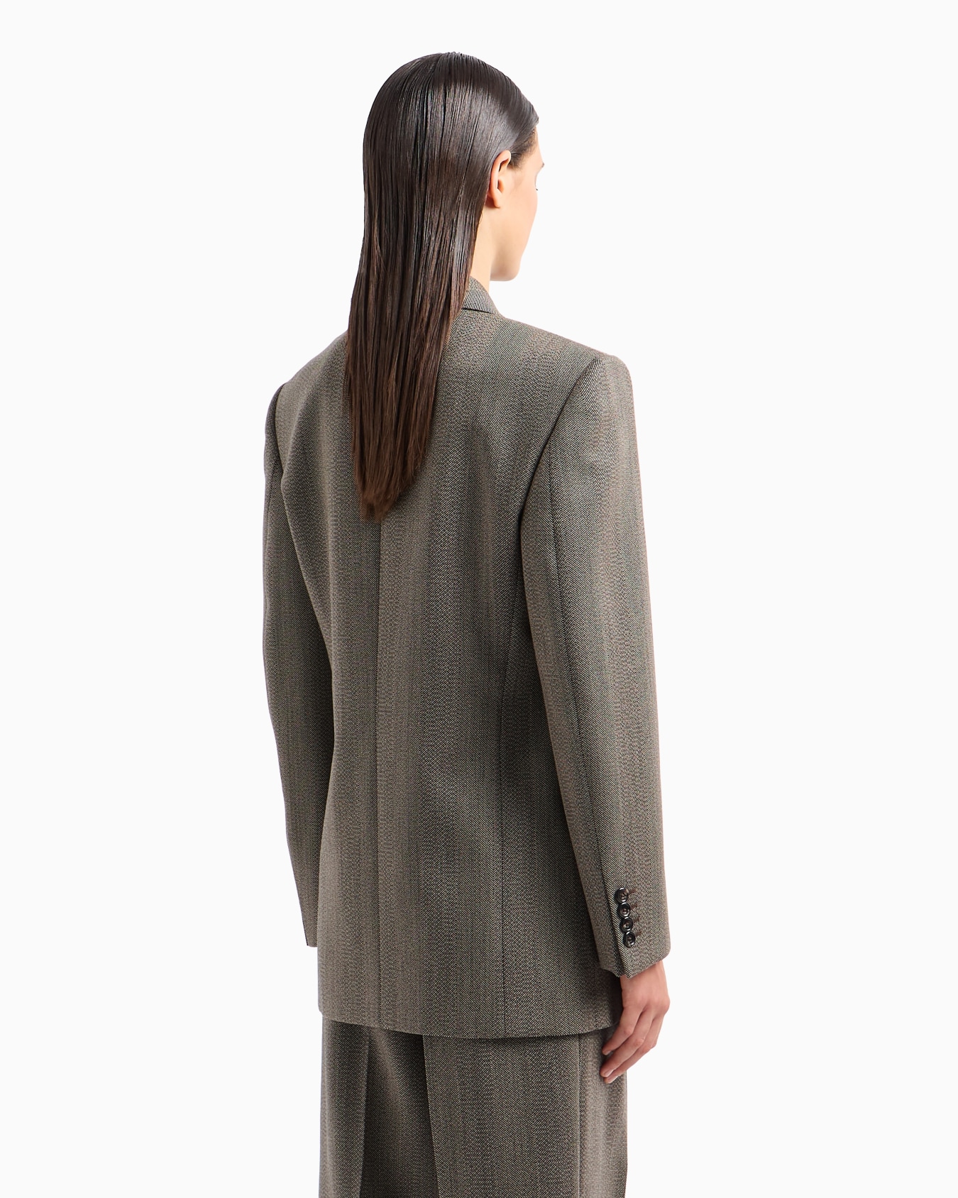 Mouliné wool-blend chevron motif double-breasted blazer with shawl collar Slide 2