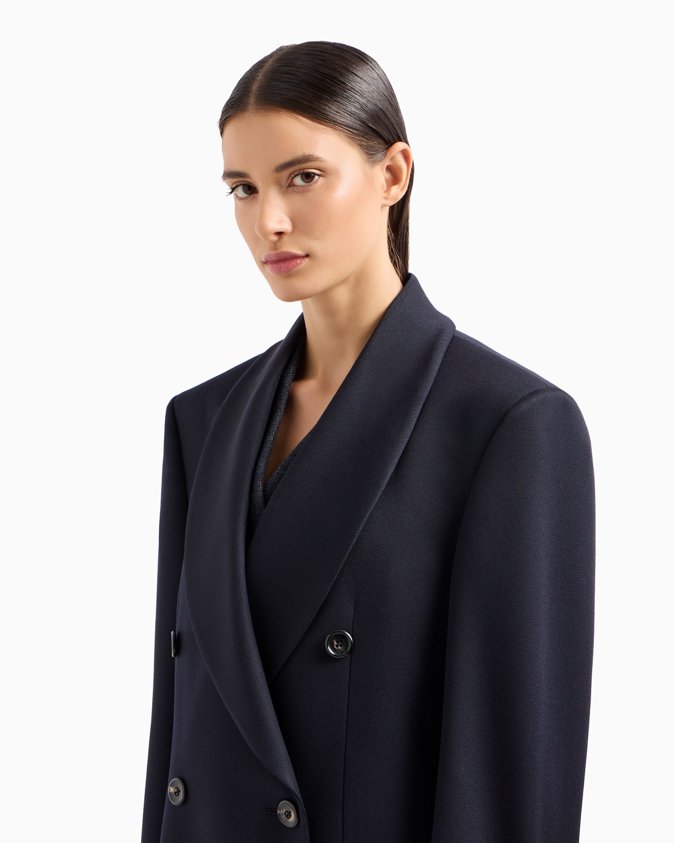 Double-breasted shawl-collar coat in compact wool cover fabric Slide 4