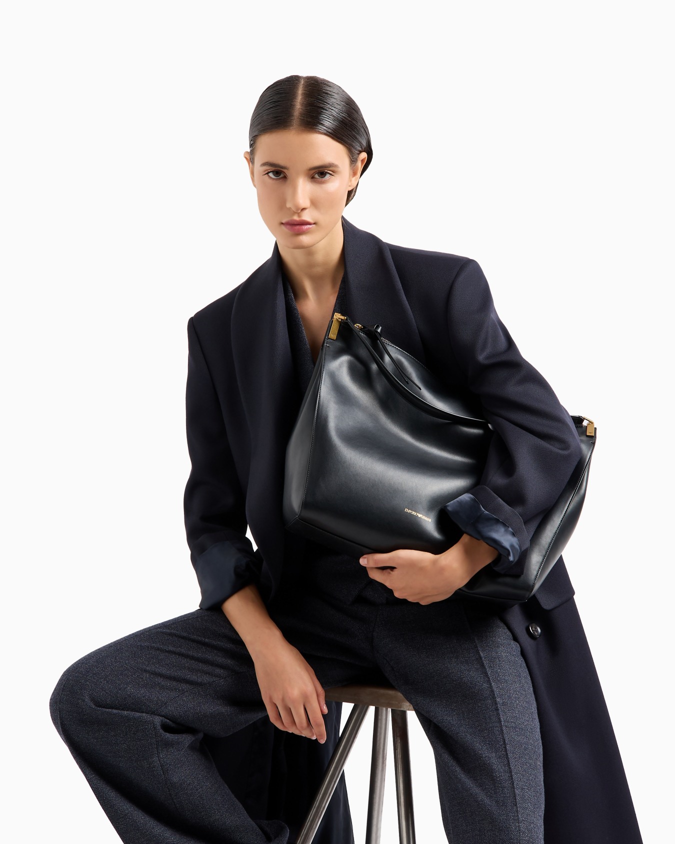Double-breasted shawl-collar coat in compact wool cover fabric Slide 5
