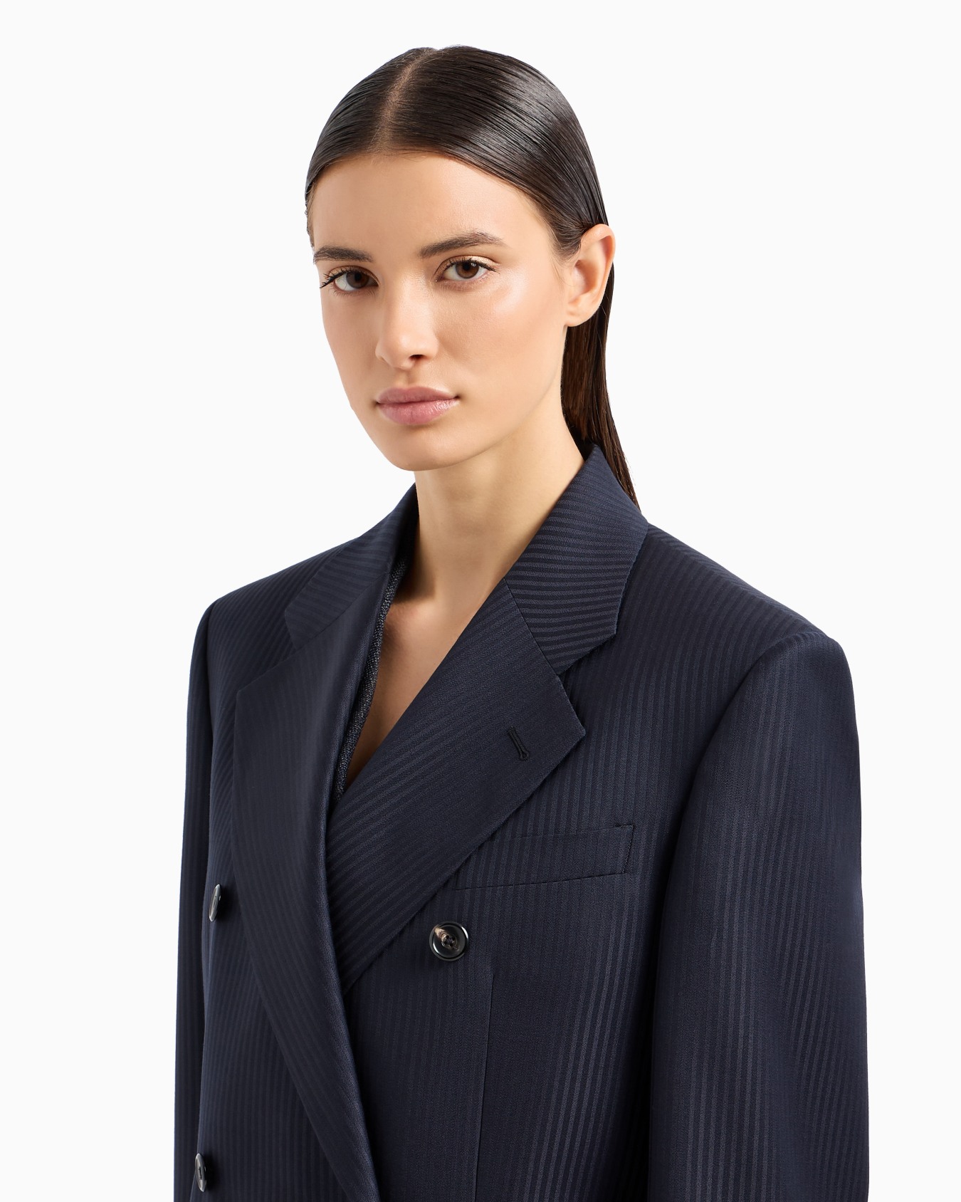 Blazer de abotonadura doble en raso de lana con rayas alternas Diapositiva 4