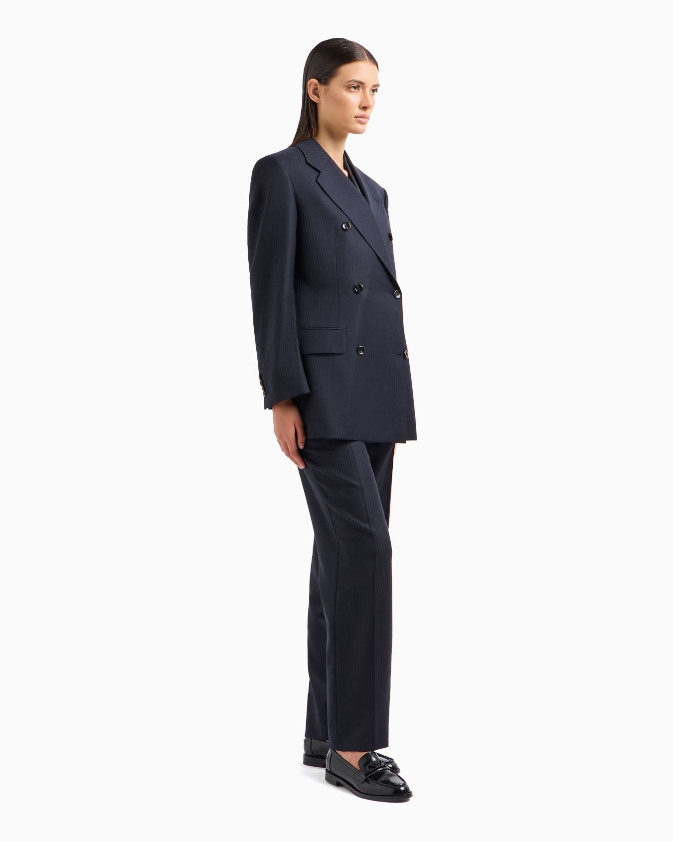 Blazer de abotonadura doble en raso de lana con rayas alternas Diapositiva 3