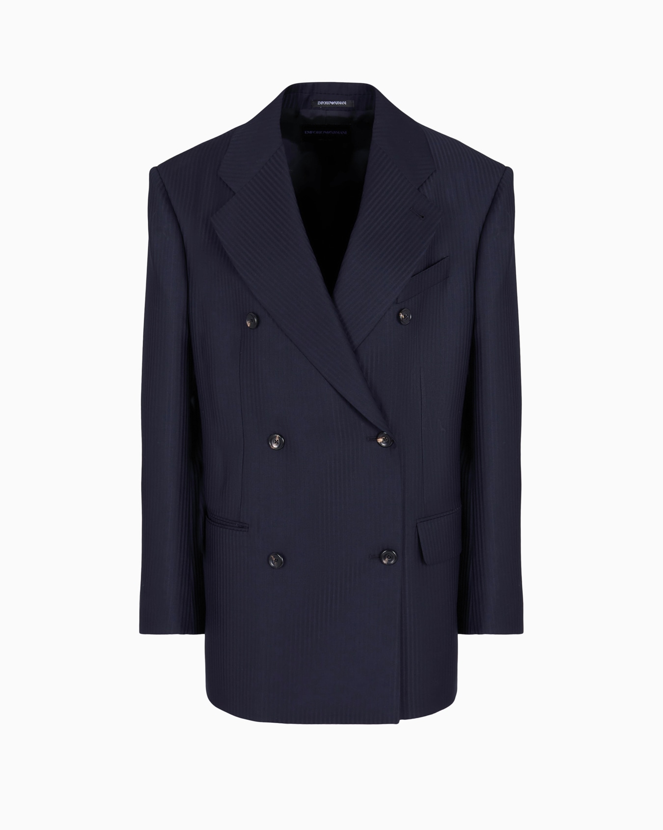 Blazer de abotonadura doble en raso de lana con rayas alternas Diapositiva 0