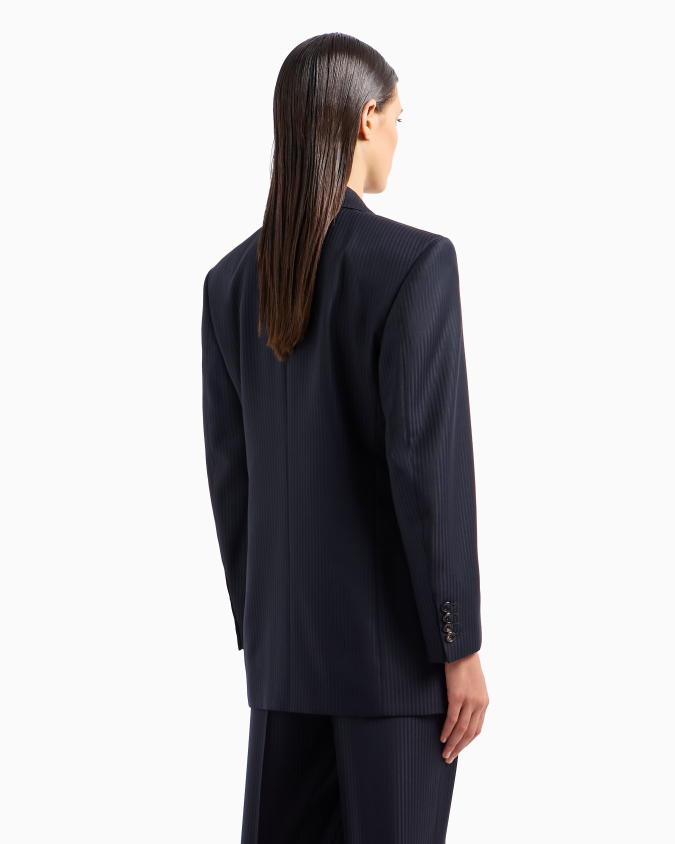 Blazer de abotonadura doble en raso de lana con rayas alternas Diapositiva 2