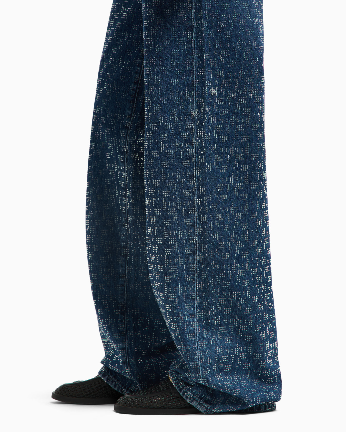 J4G high-rise wide-leg denim jeans with all-over rhinestones Slide 4