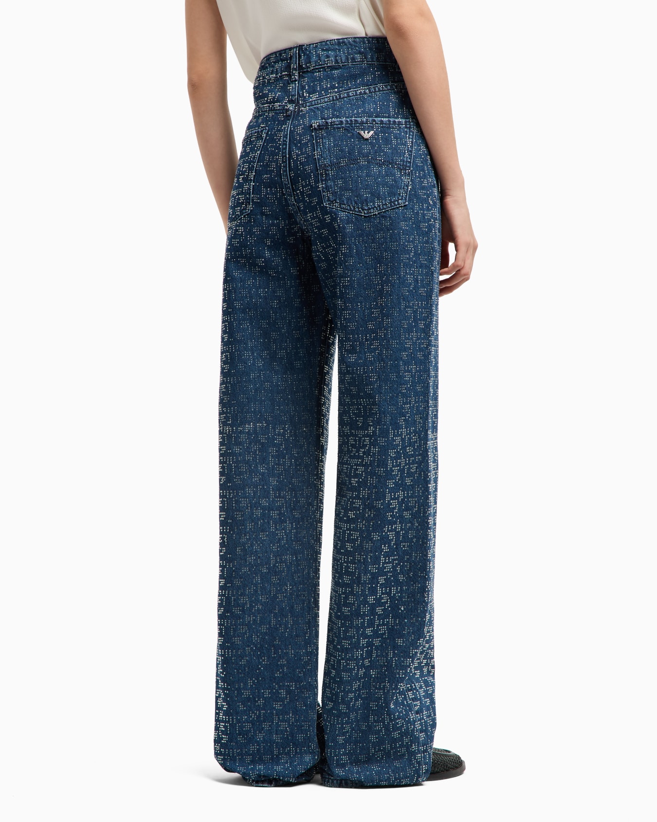 J4G high-rise wide-leg denim jeans with all-over rhinestones Slide 2