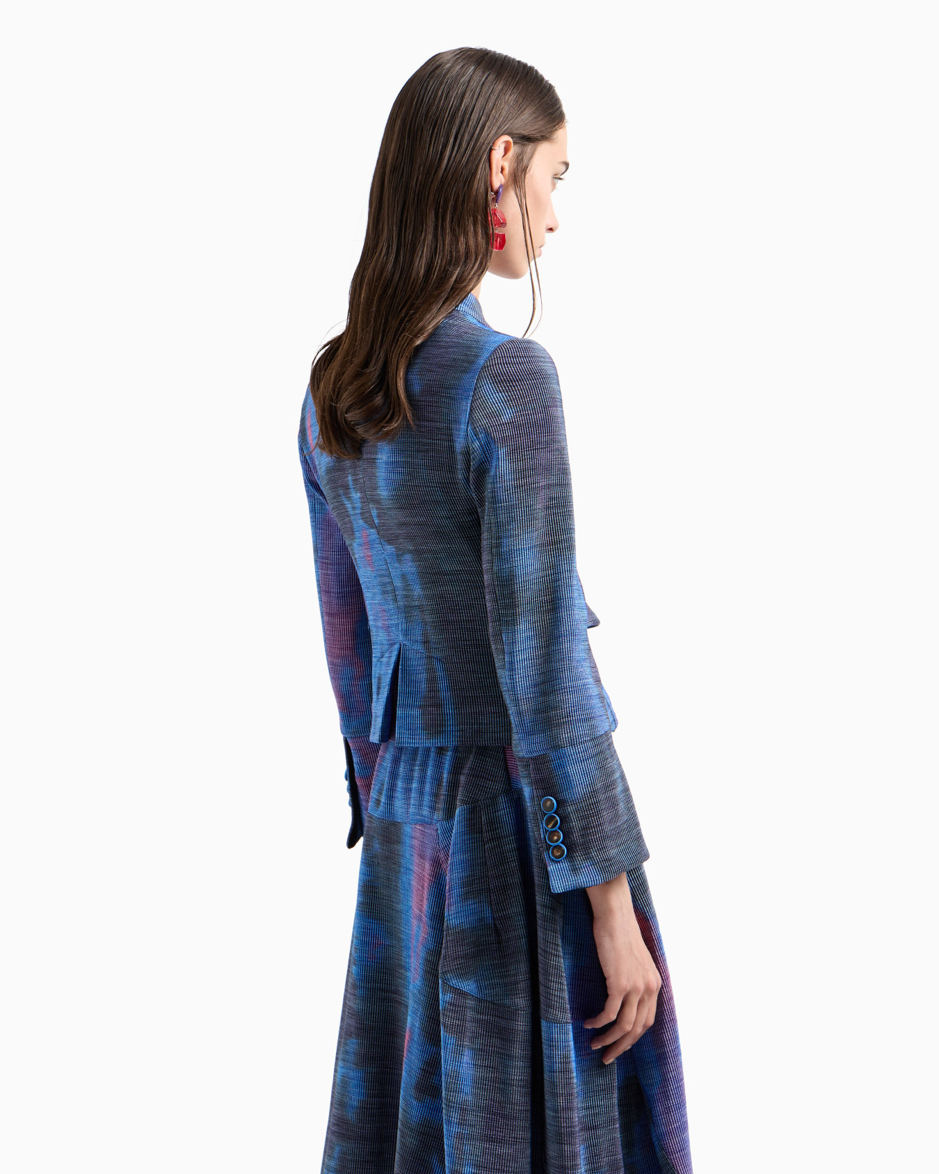 Jacket with off-centre fastening in a gradient print canneté fabric Slide 2