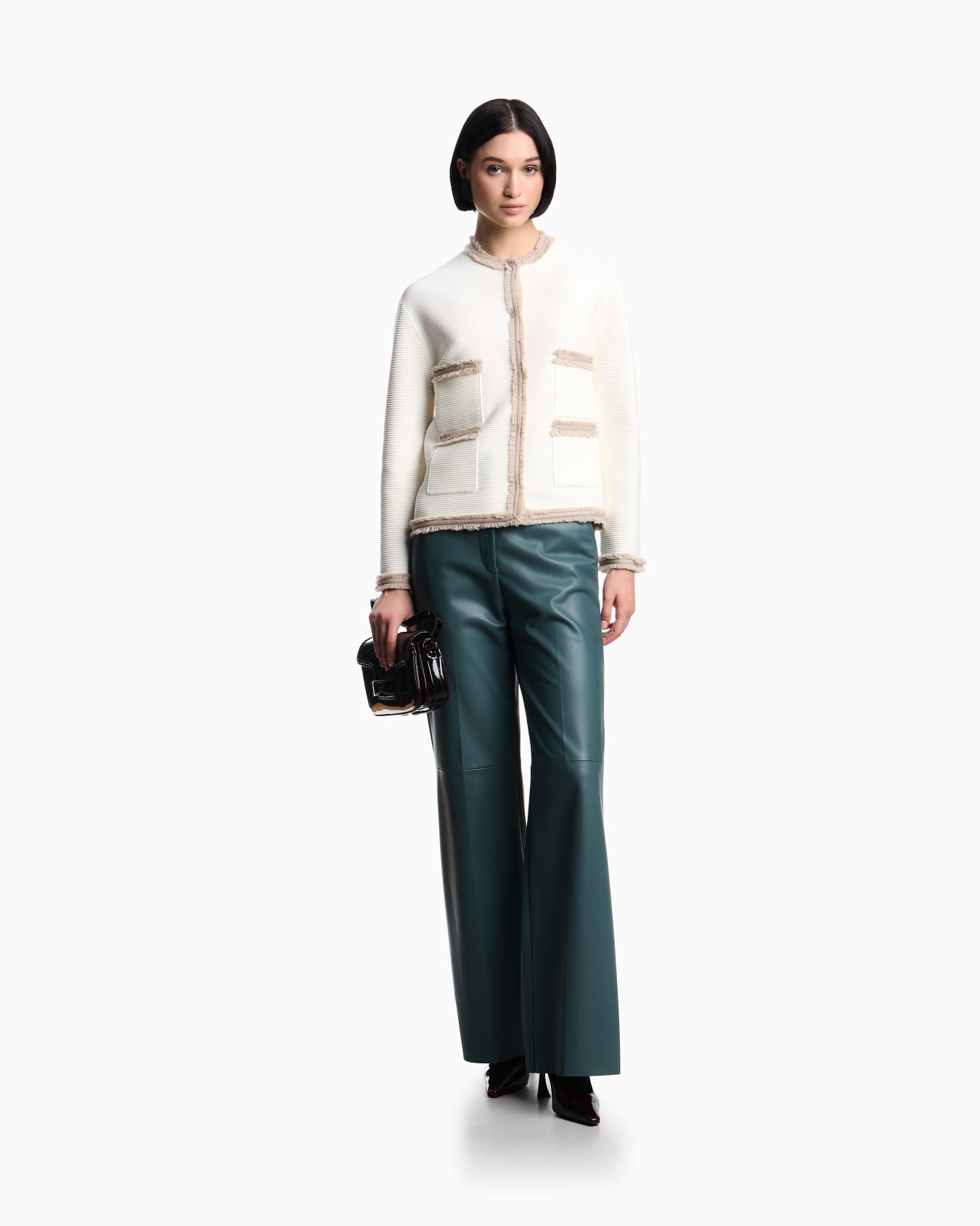 Chaqueta de tejido ottoman con bordes con flecos Diapositiva 1