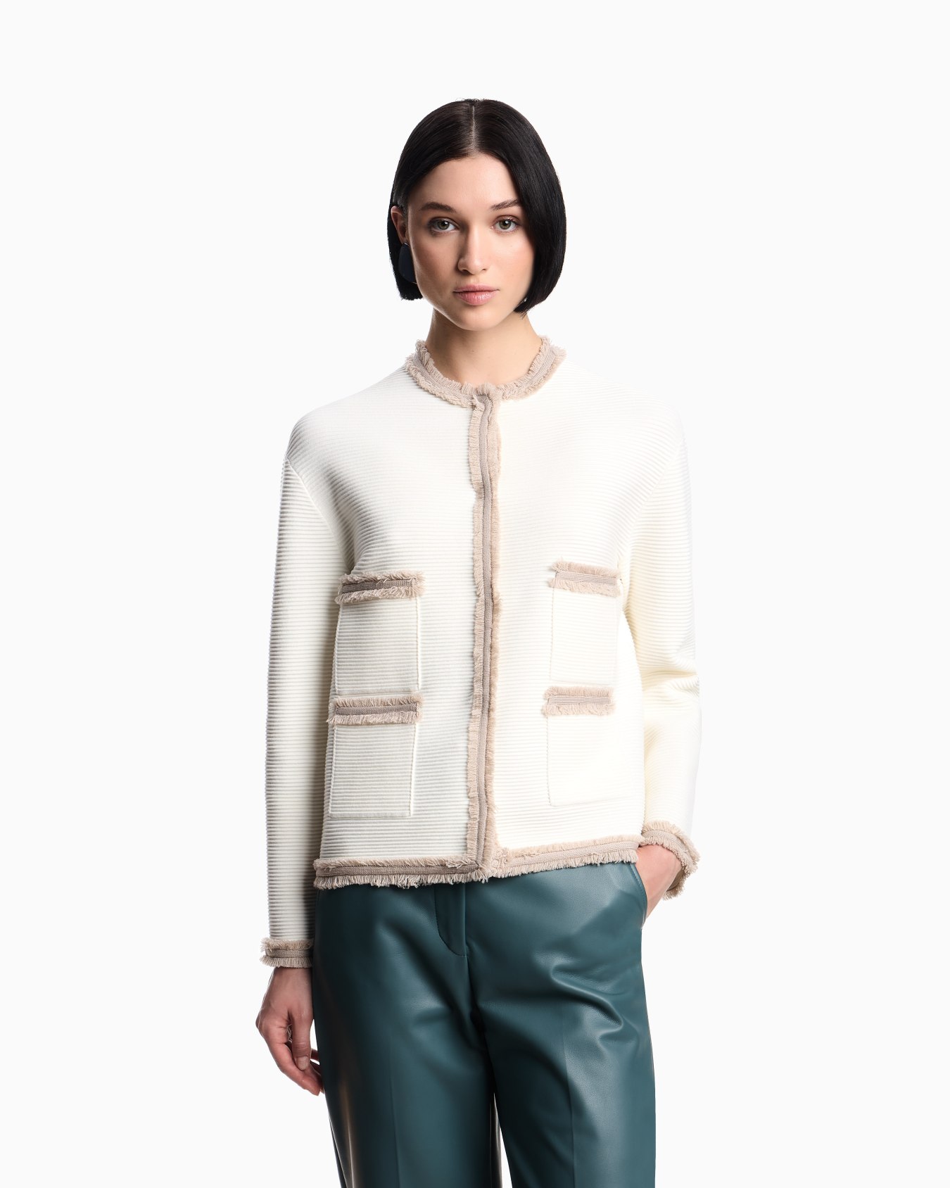 Chaqueta de tejido ottoman con bordes con flecos Diapositiva 3