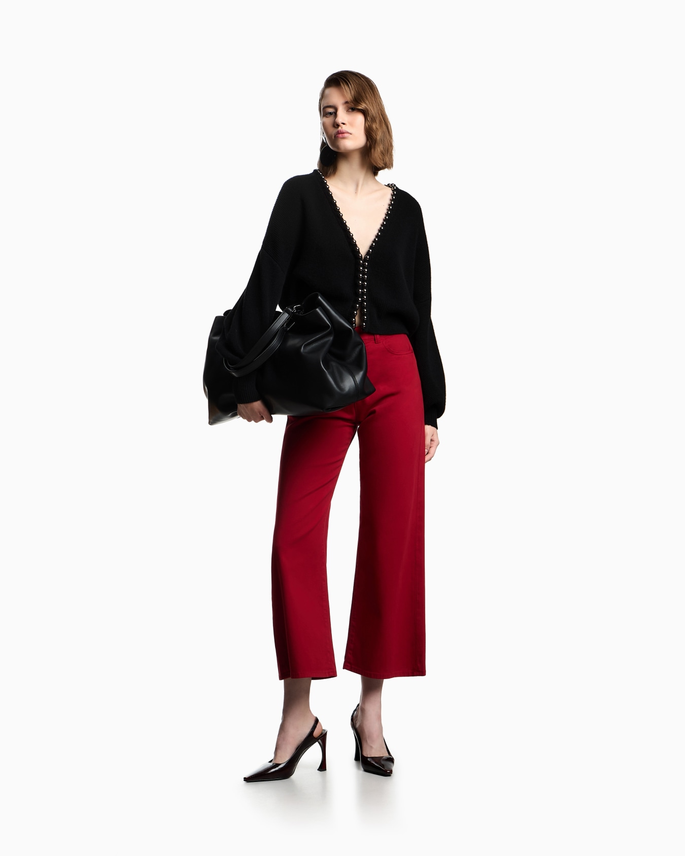 Virgin wool and cashmere cardigan with oversized metal spheres Slide 1