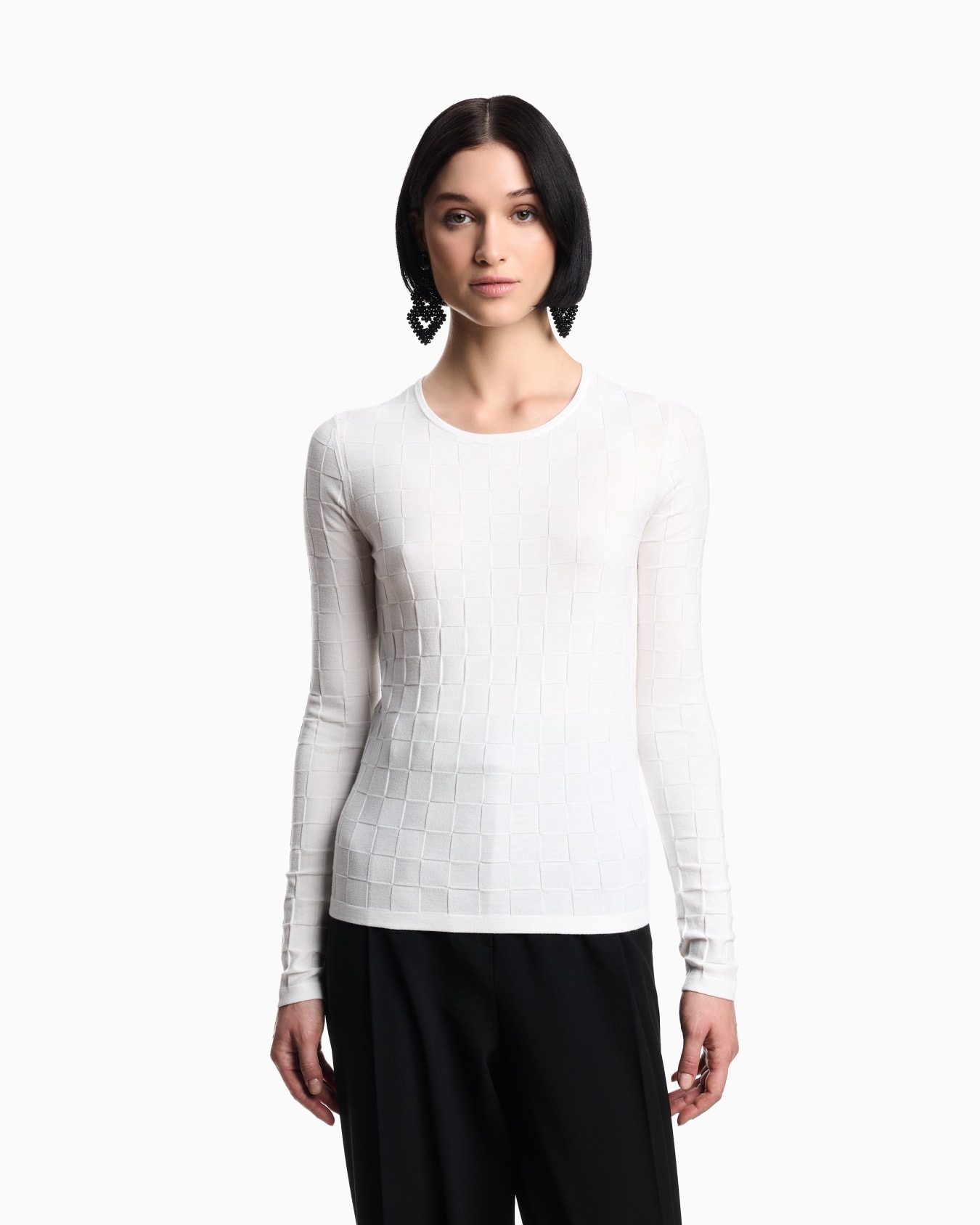 Jersey de viscosa con efecto a cuadros con elaboración en punto derecho y revés Diapositiva 3