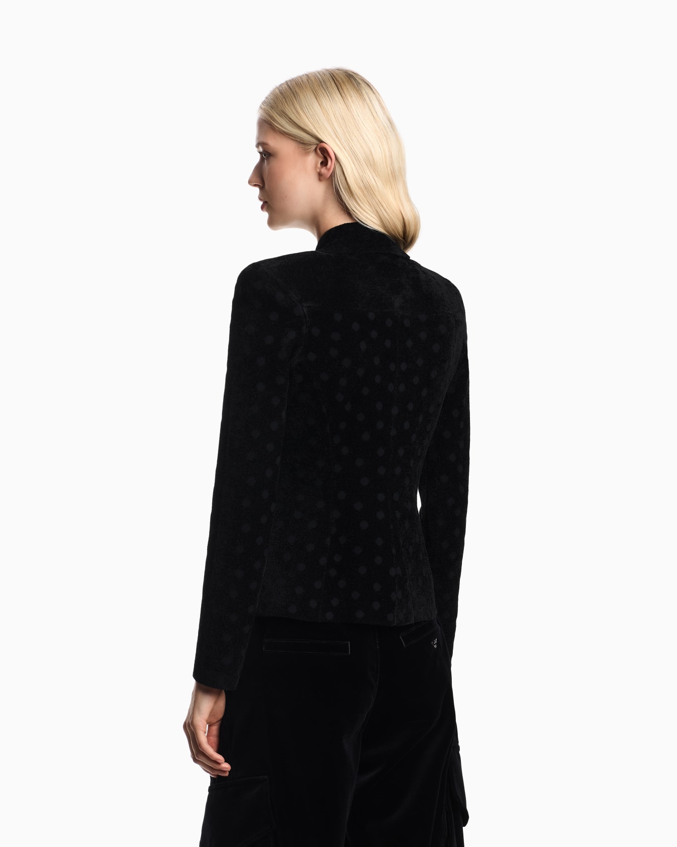 Veste avec nœud en chenille couplée à un jacquard à pois Diapositive 2