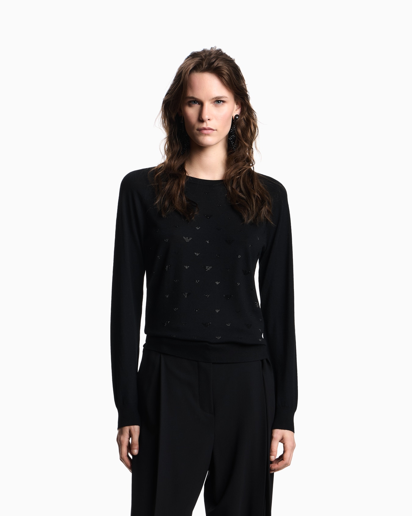 Plain-knit virgin-wool jumper with micro rhinestones Slide 3