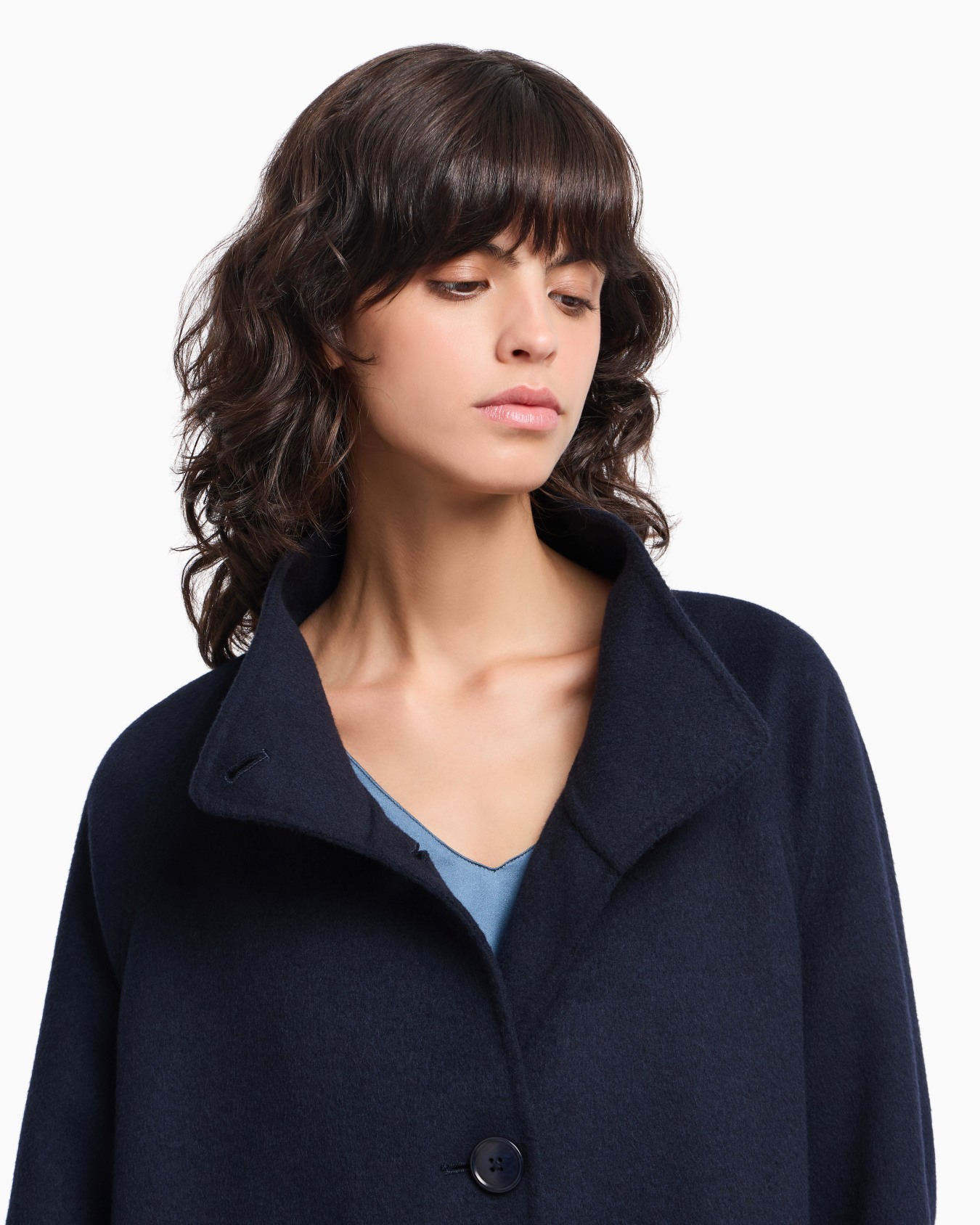 Mock-neck wool-blend coat with matching belt Slide 4