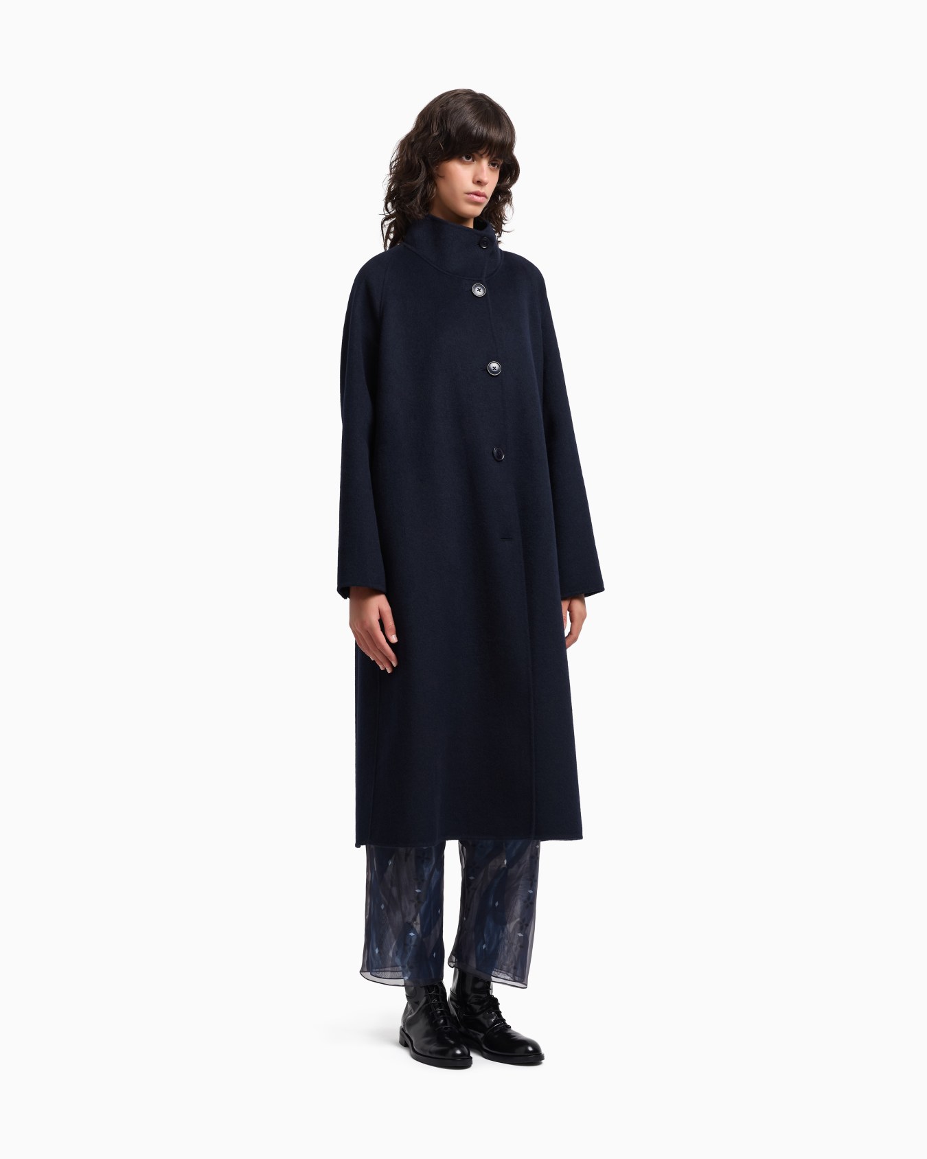 Mock-neck wool-blend coat with matching belt Slide 3