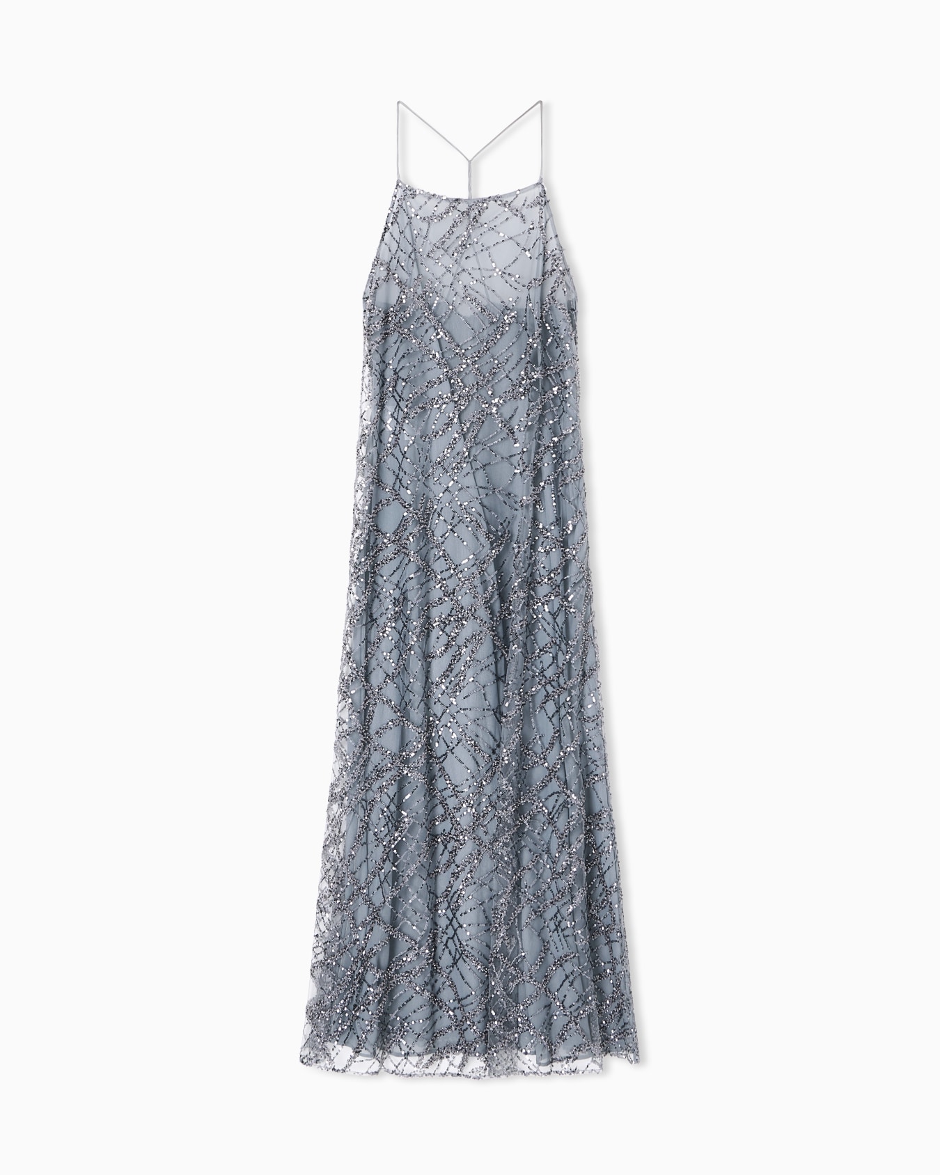Long tulle dress with all-over micro-sequin and jet embroidery Slide 0