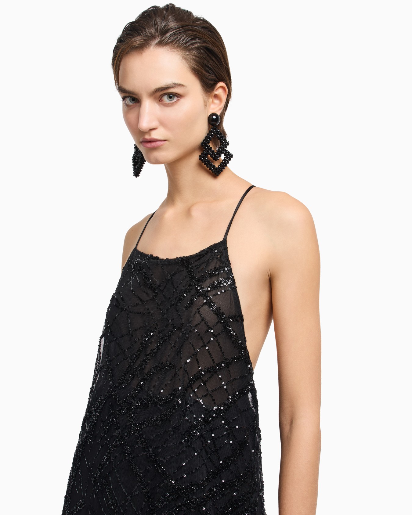 Long tulle dress with all-over micro-sequin and jet embroidery Slide 5