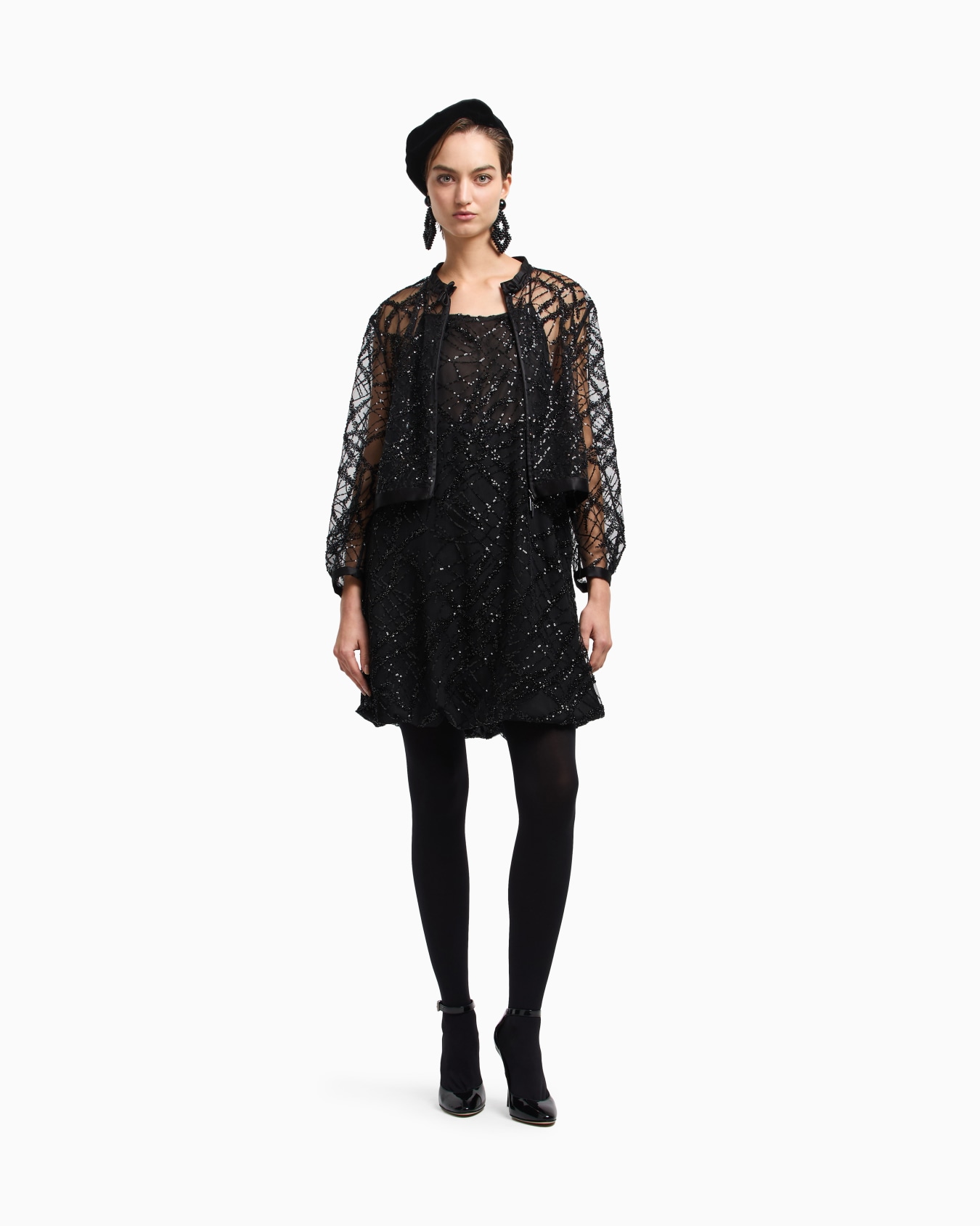 Long tulle dress with all-over micro-sequin and jet embroidery Slide 2