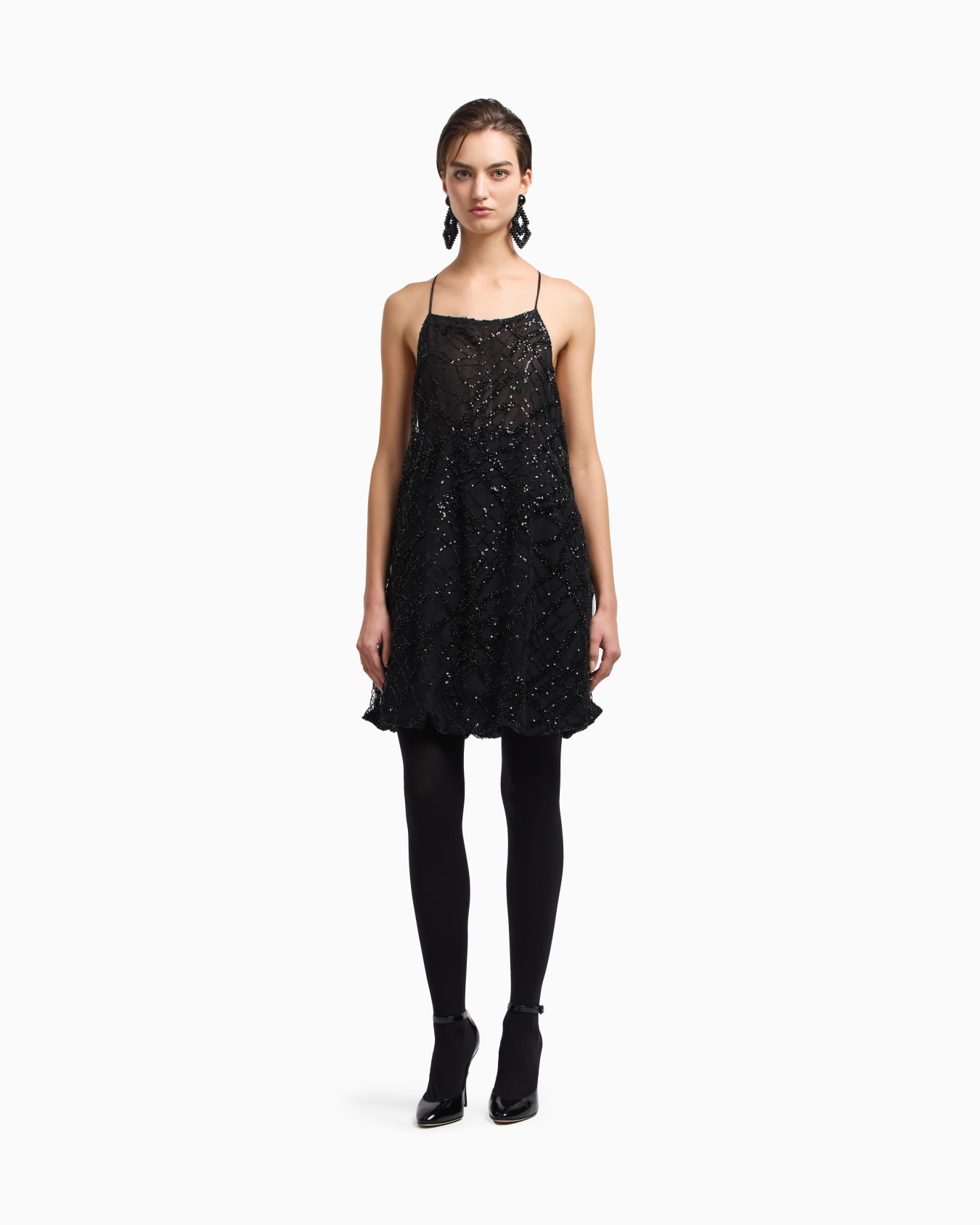 Long tulle dress with all-over micro-sequin and jet embroidery Slide 4