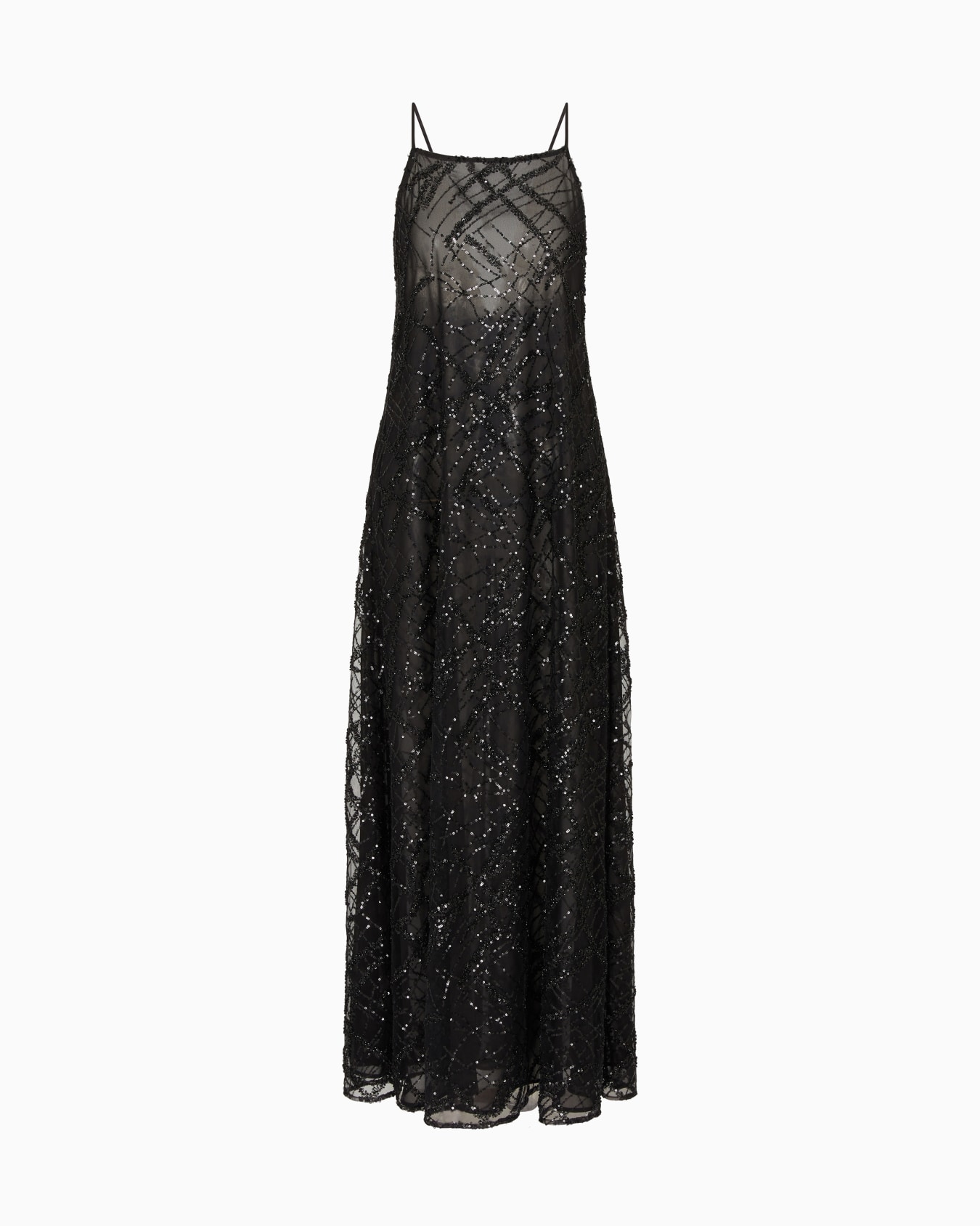 Long tulle dress with all-over micro-sequin and jet embroidery Slide 0