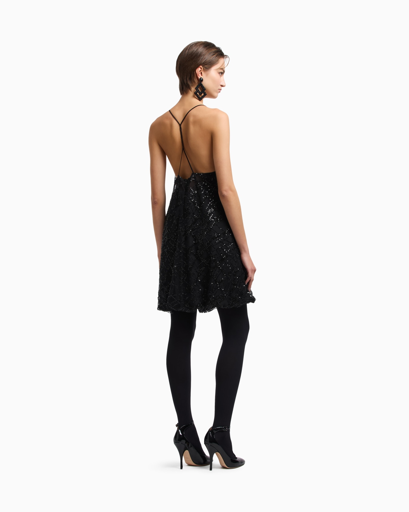 Long tulle dress with all-over micro-sequin and jet embroidery Slide 3