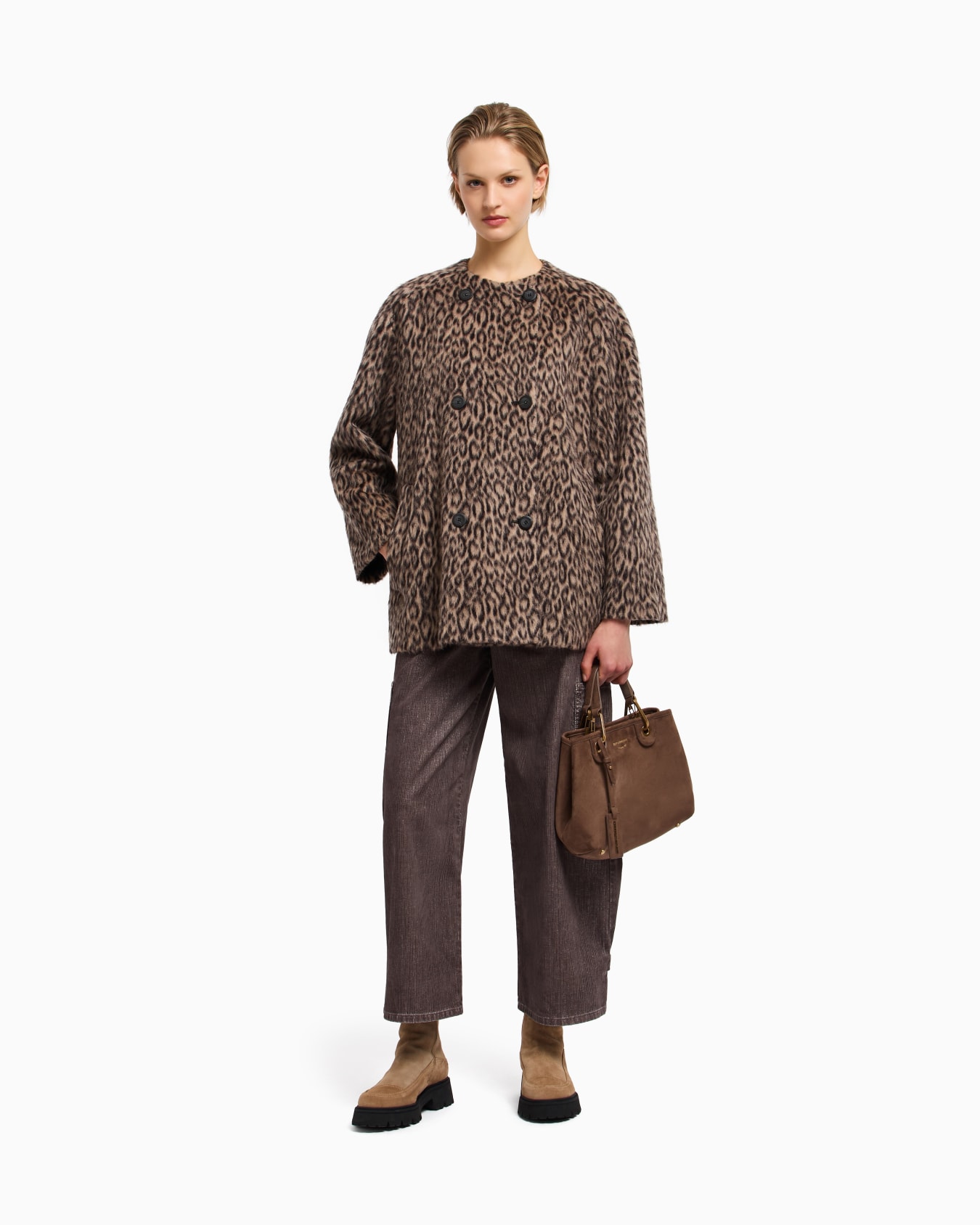 Double-breasted animal-print wool-blend pea coat Slide 2