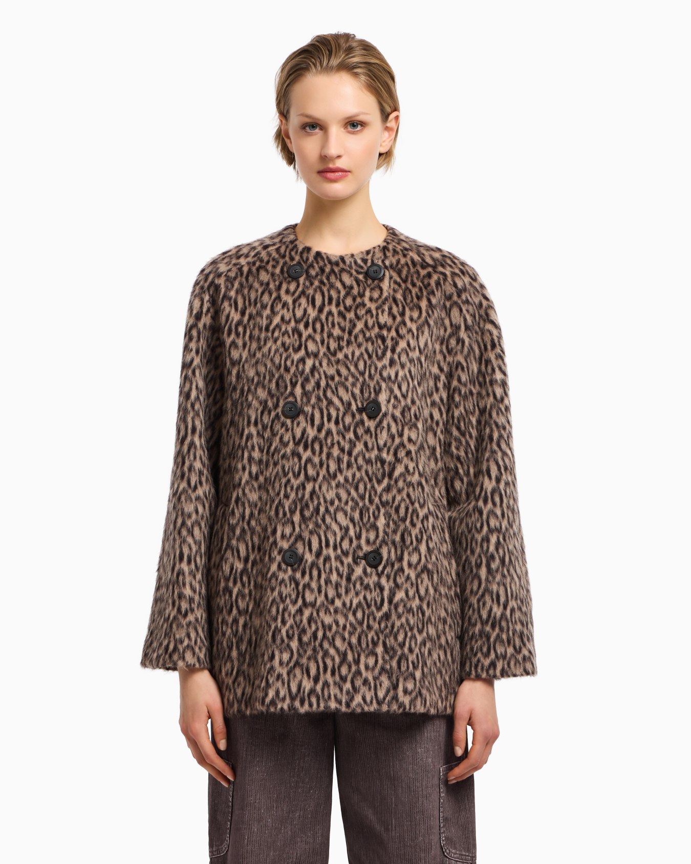 Double-breasted animal-print wool-blend pea coat Slide 4