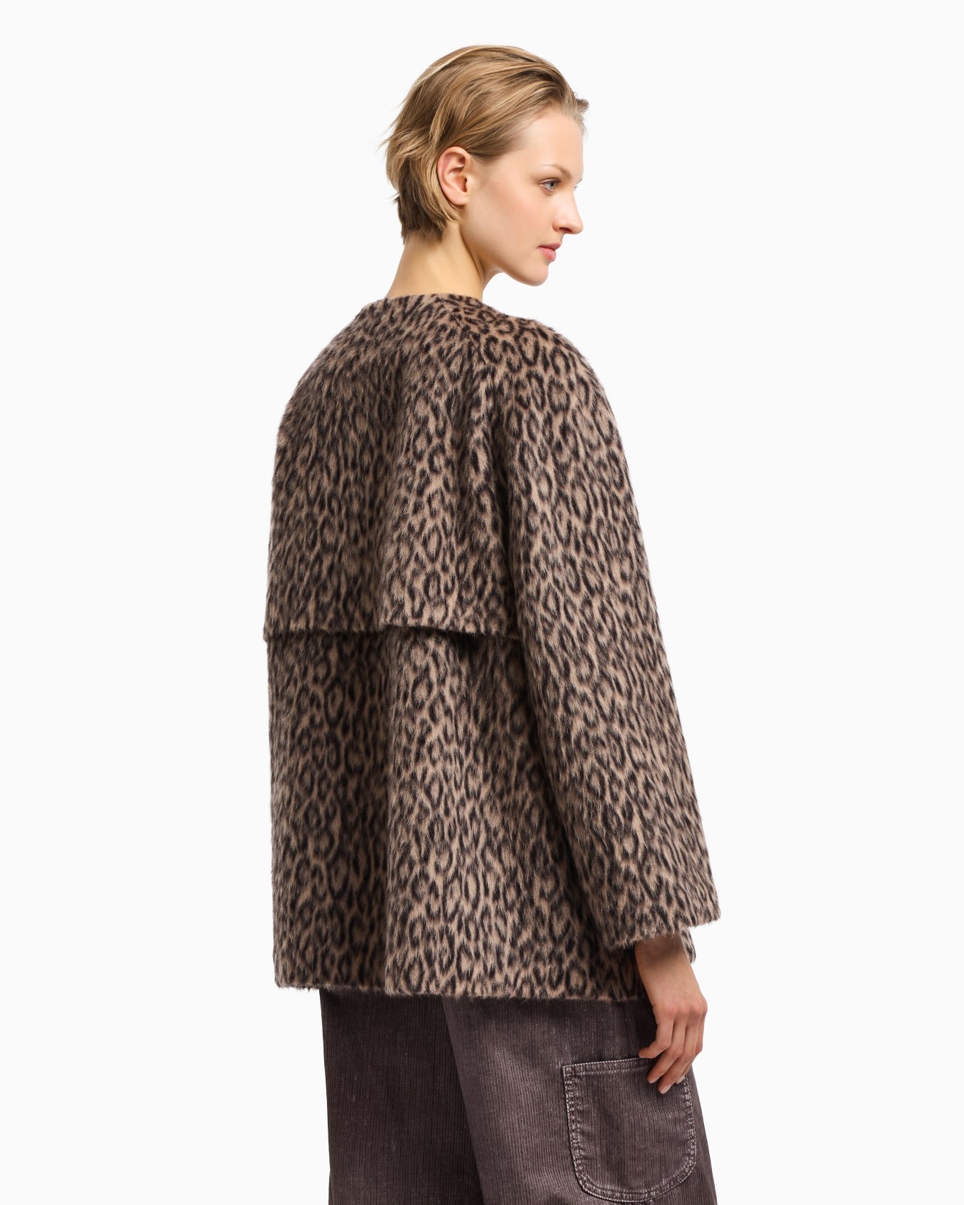 Double-breasted animal-print wool-blend pea coat Slide 3