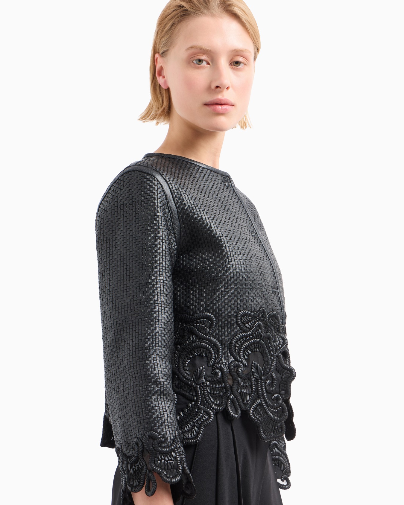 Braided glove-quality, lambskin nappa leather jacket with embroidery Slide 4