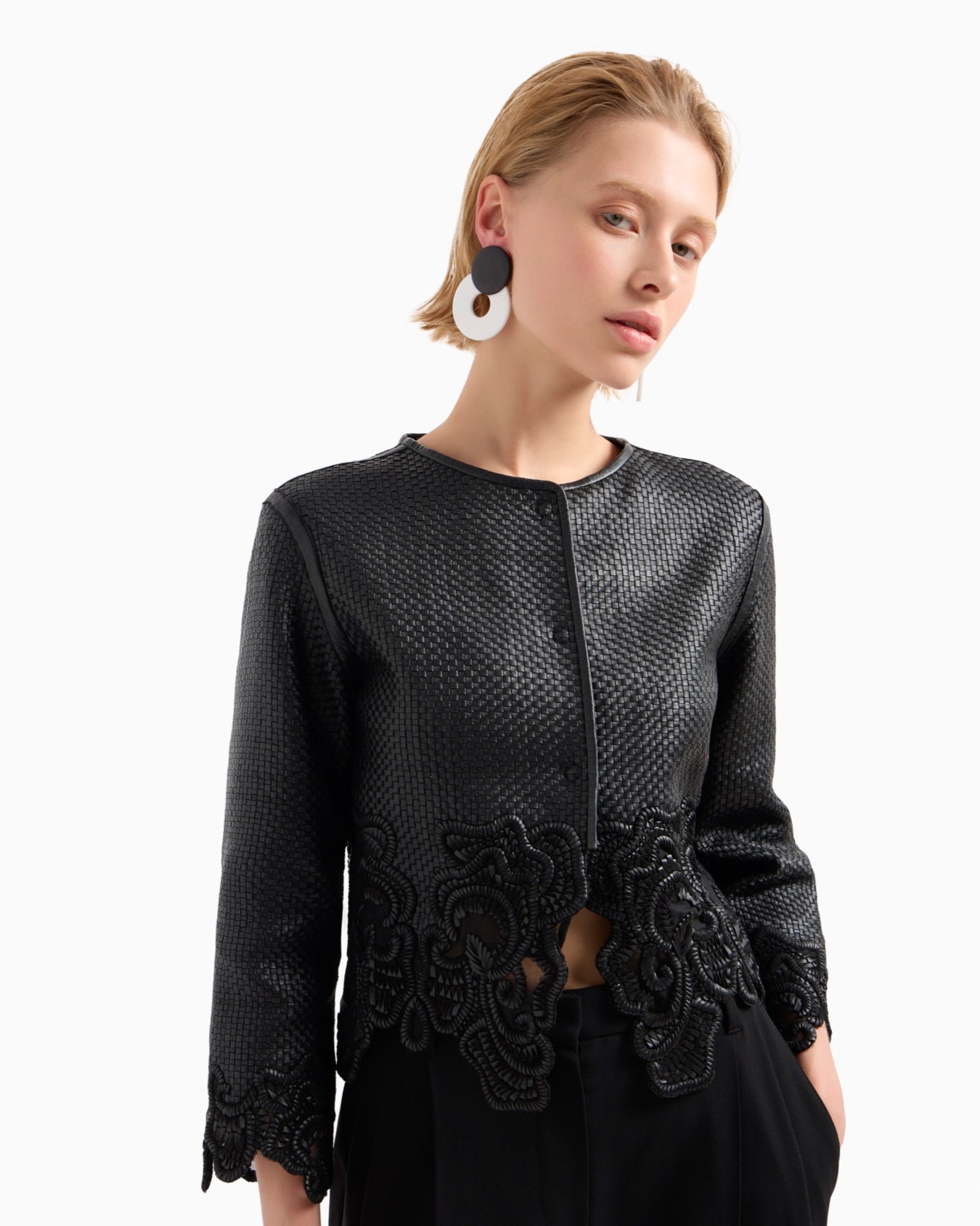 Braided glove-quality, lambskin nappa leather jacket with embroidery Slide 5