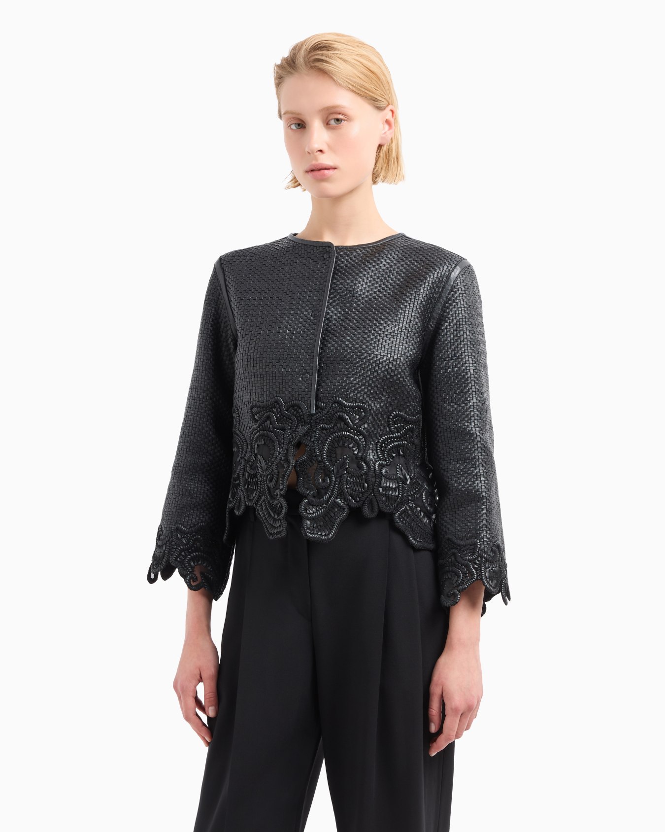 Braided glove-quality, lambskin nappa leather jacket with embroidery Slide 3