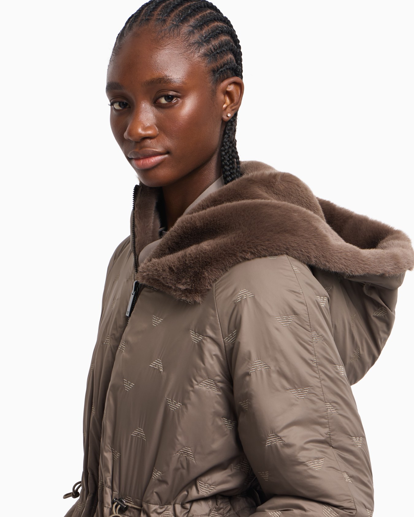 Faux-fur reversible blouson with hood and drawstring Slide 5