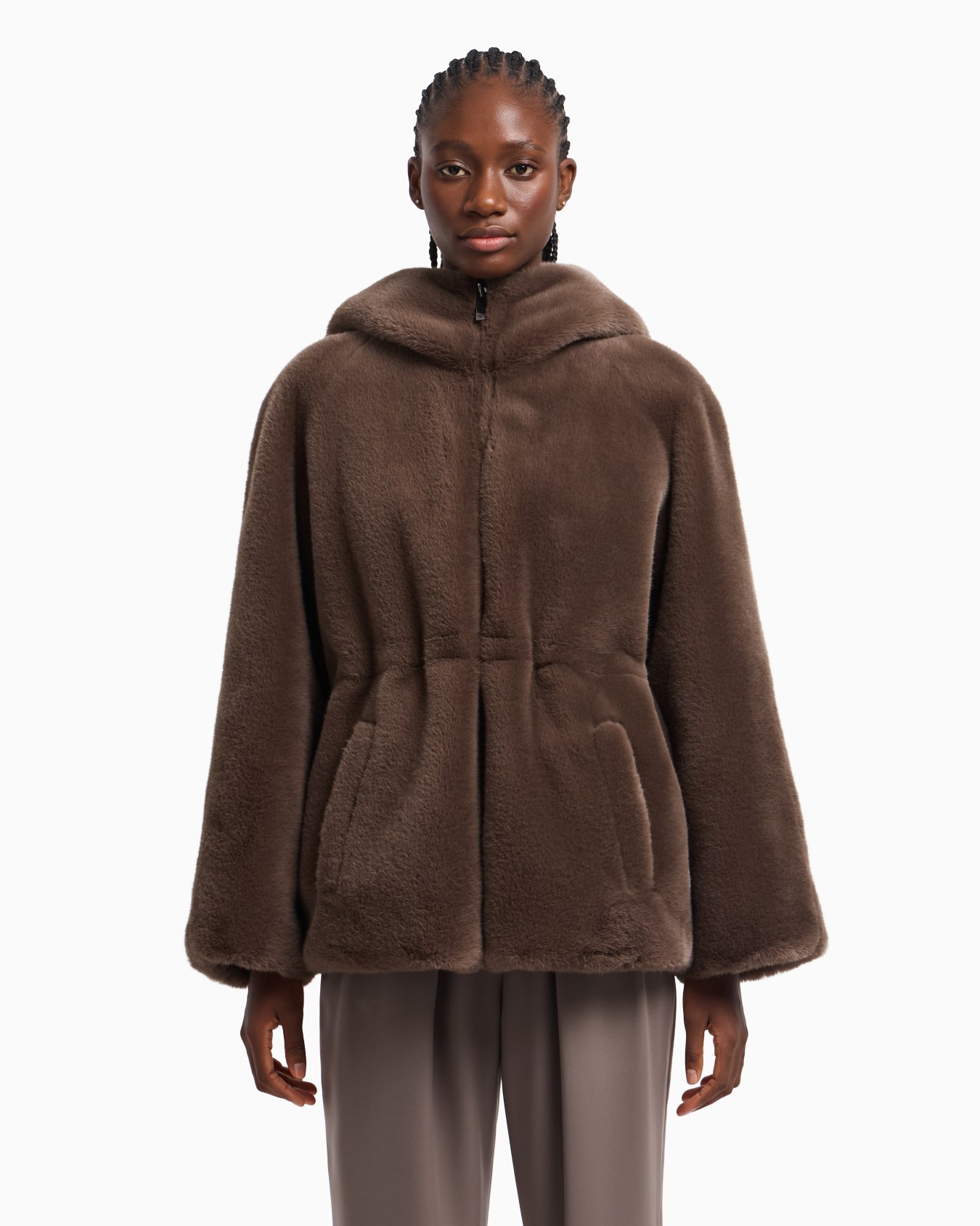 Faux-fur reversible blouson with hood and drawstring Slide 3
